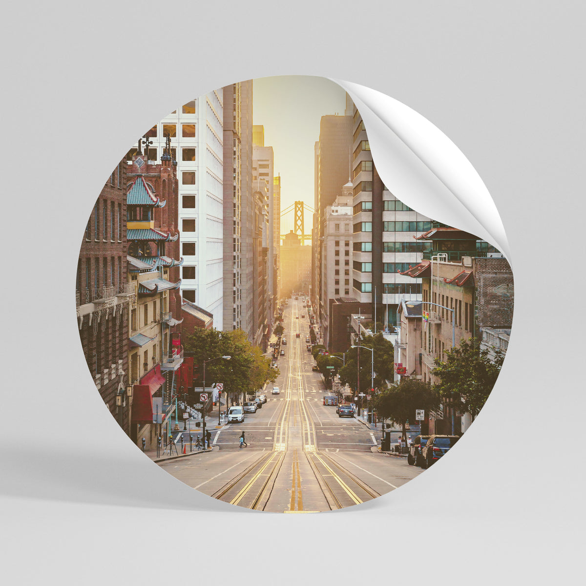 SUNSET CITYSCAPE SYMPHONY Runder Wandsticker zum Abziehen und Aufkleben