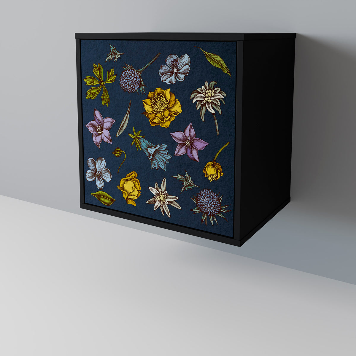 FLOWERS ON NAVY BLUE Jednodveřová komoda