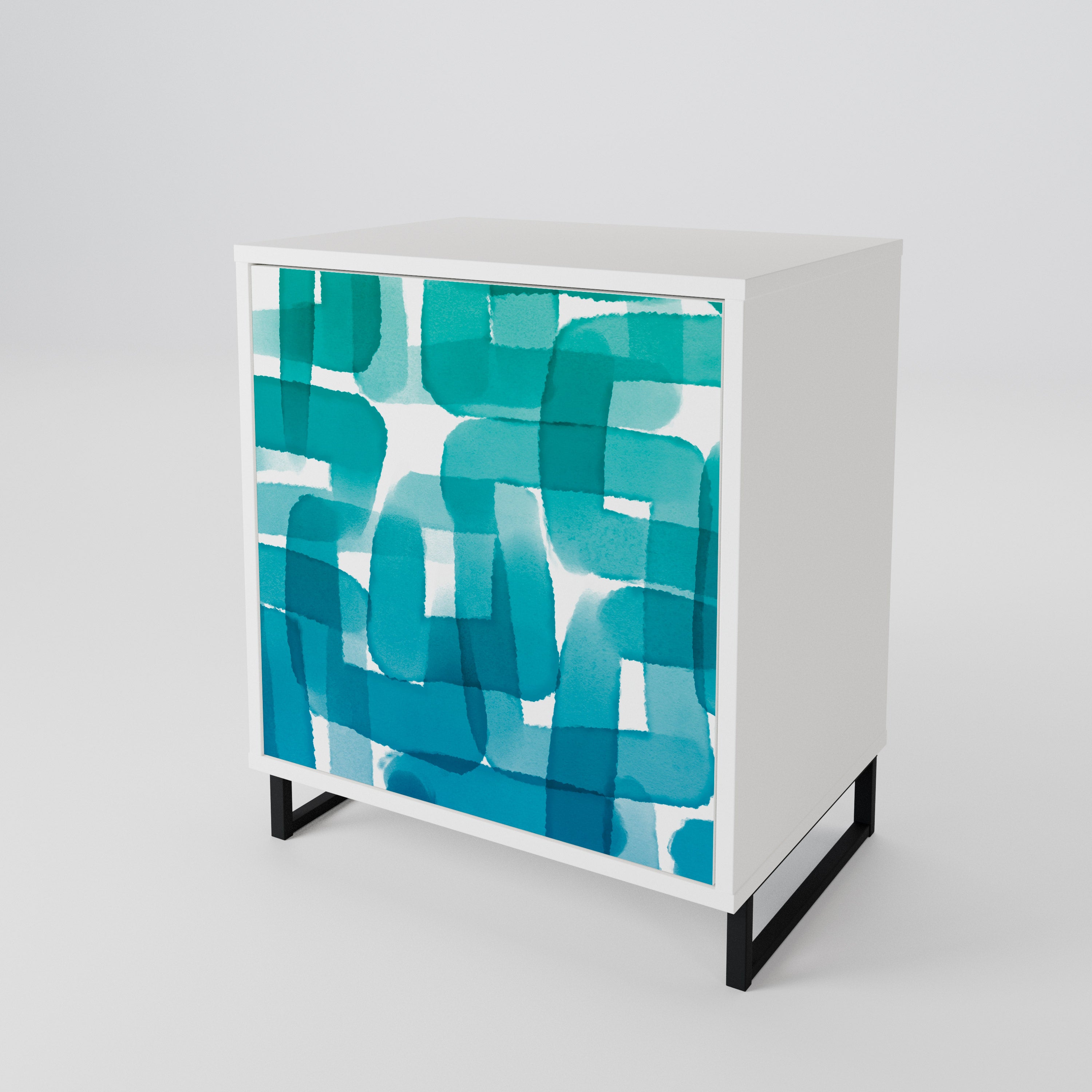 TURQUOISE RECTANGLES Skänk med en dörr