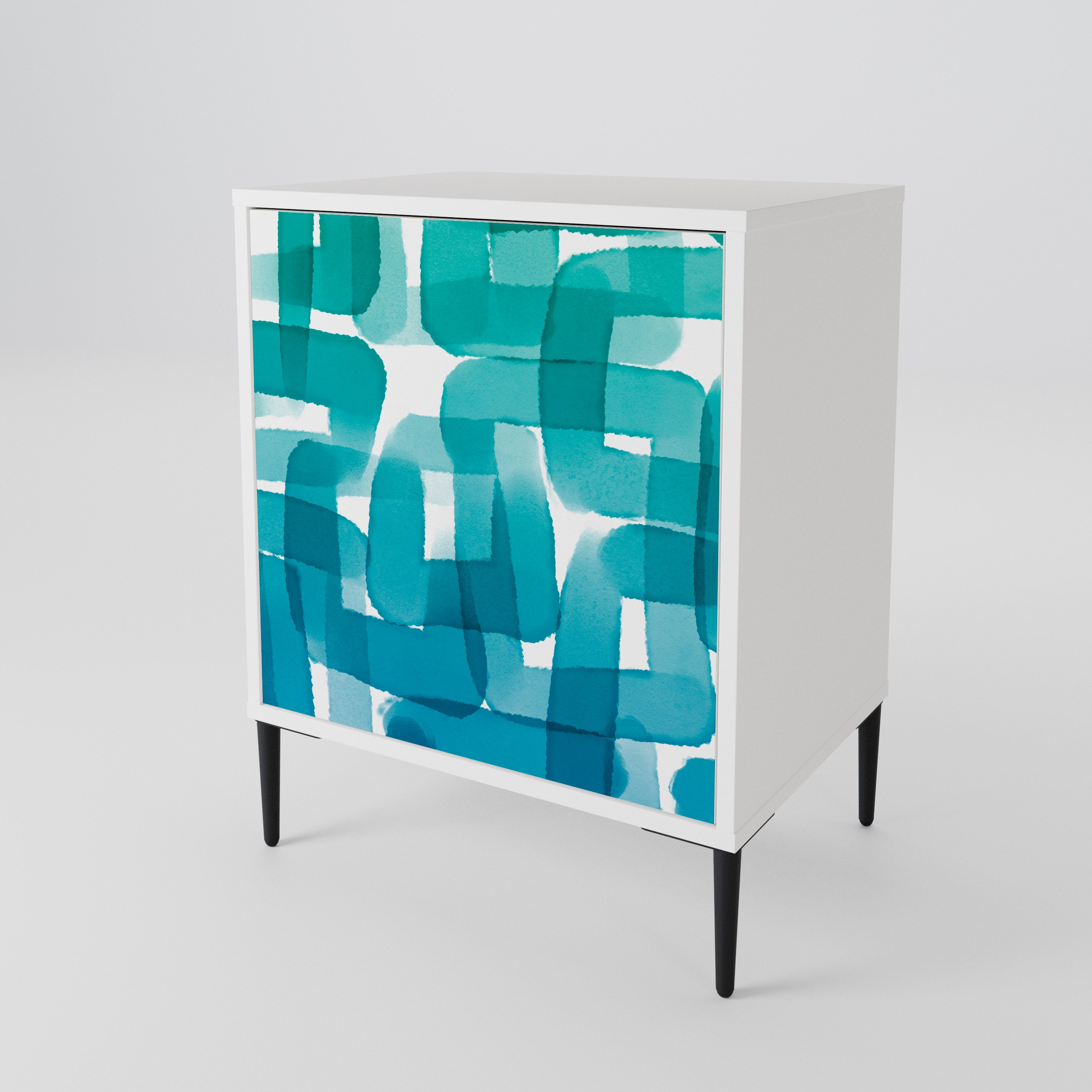TURQUOISE RECTANGLES Skänk med en dörr