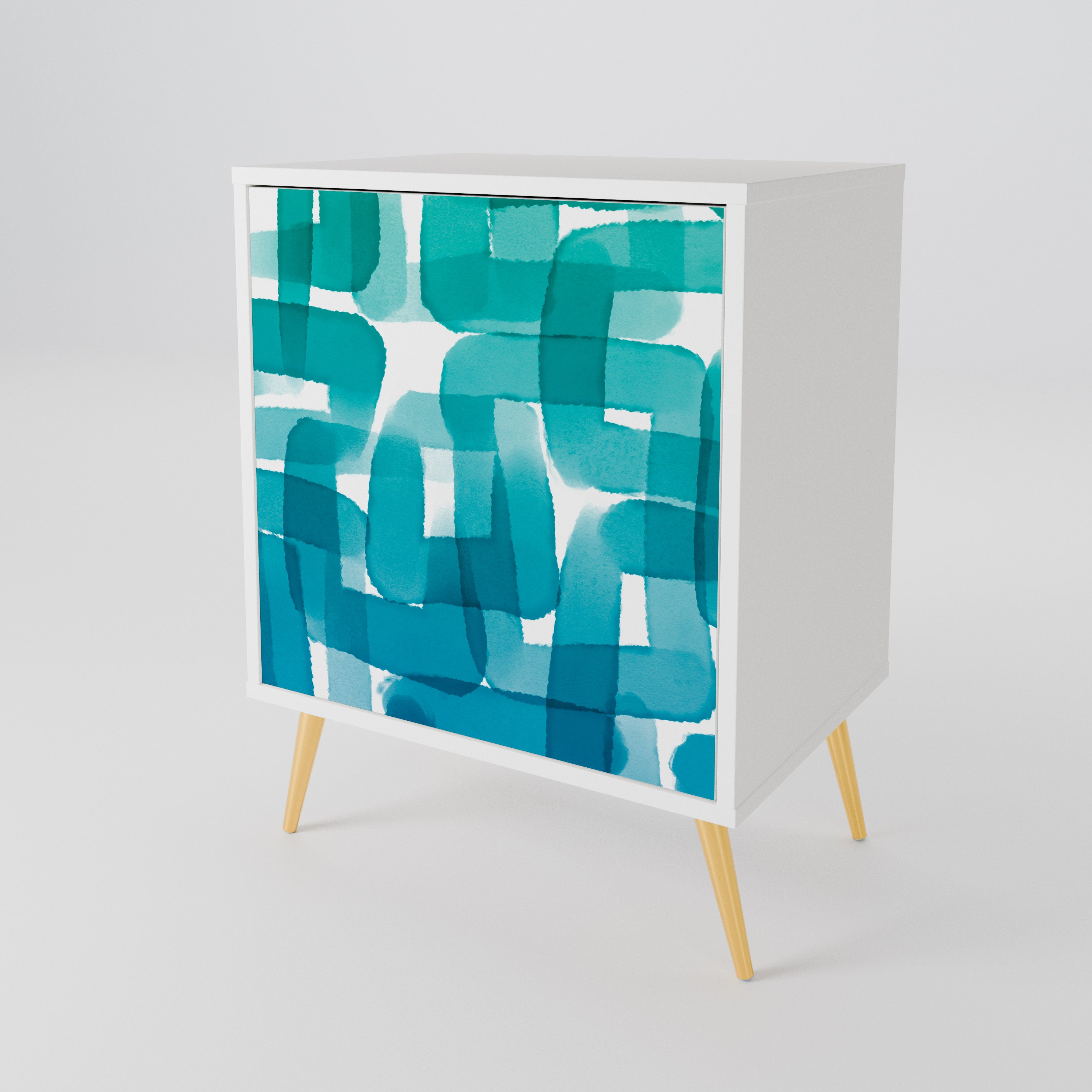TURQUOISE RECTANGLES Skänk med en dörr