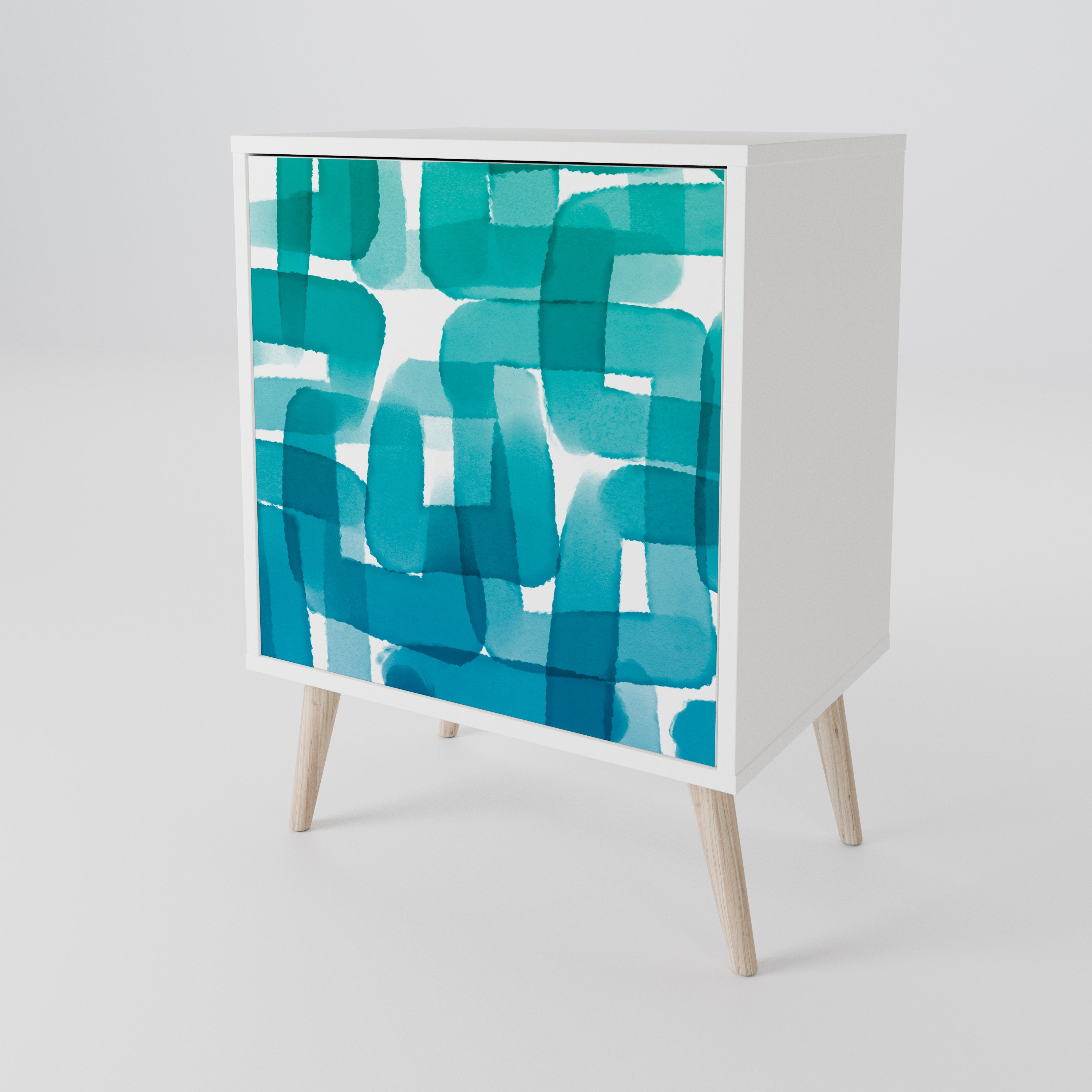TURQUOISE RECTANGLES Skänk med en dörr