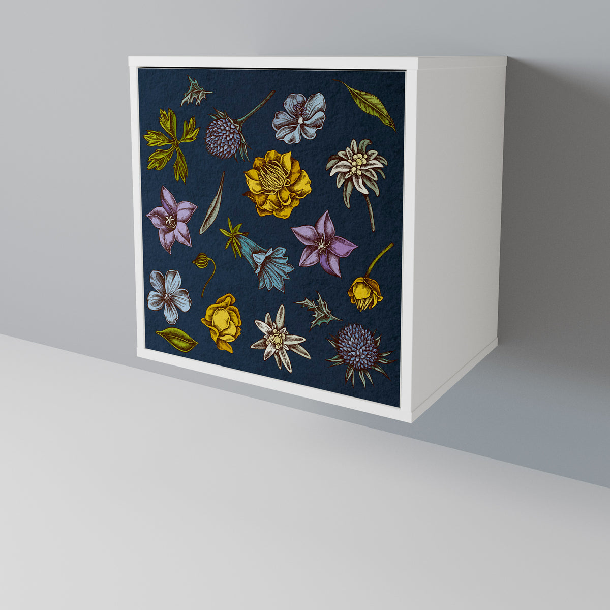 FLOWERS ON NAVY BLUE Jednodveřová komoda