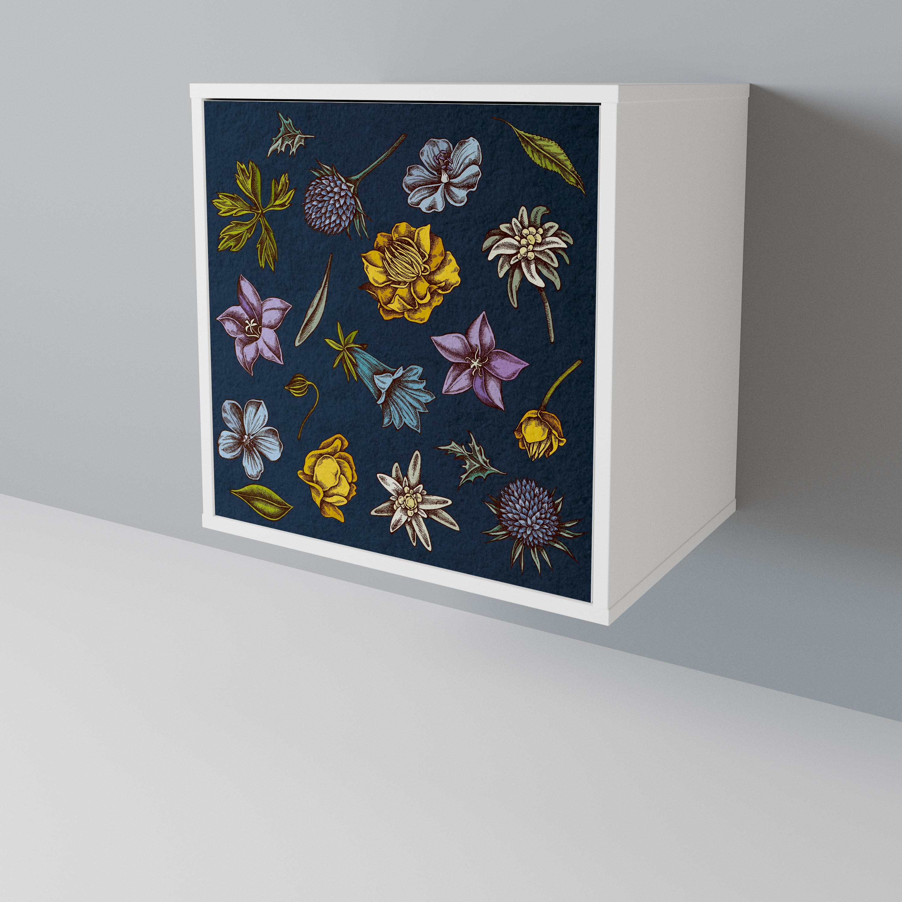 FLOWERS ON NAVY BLUE Jednodveřová komoda