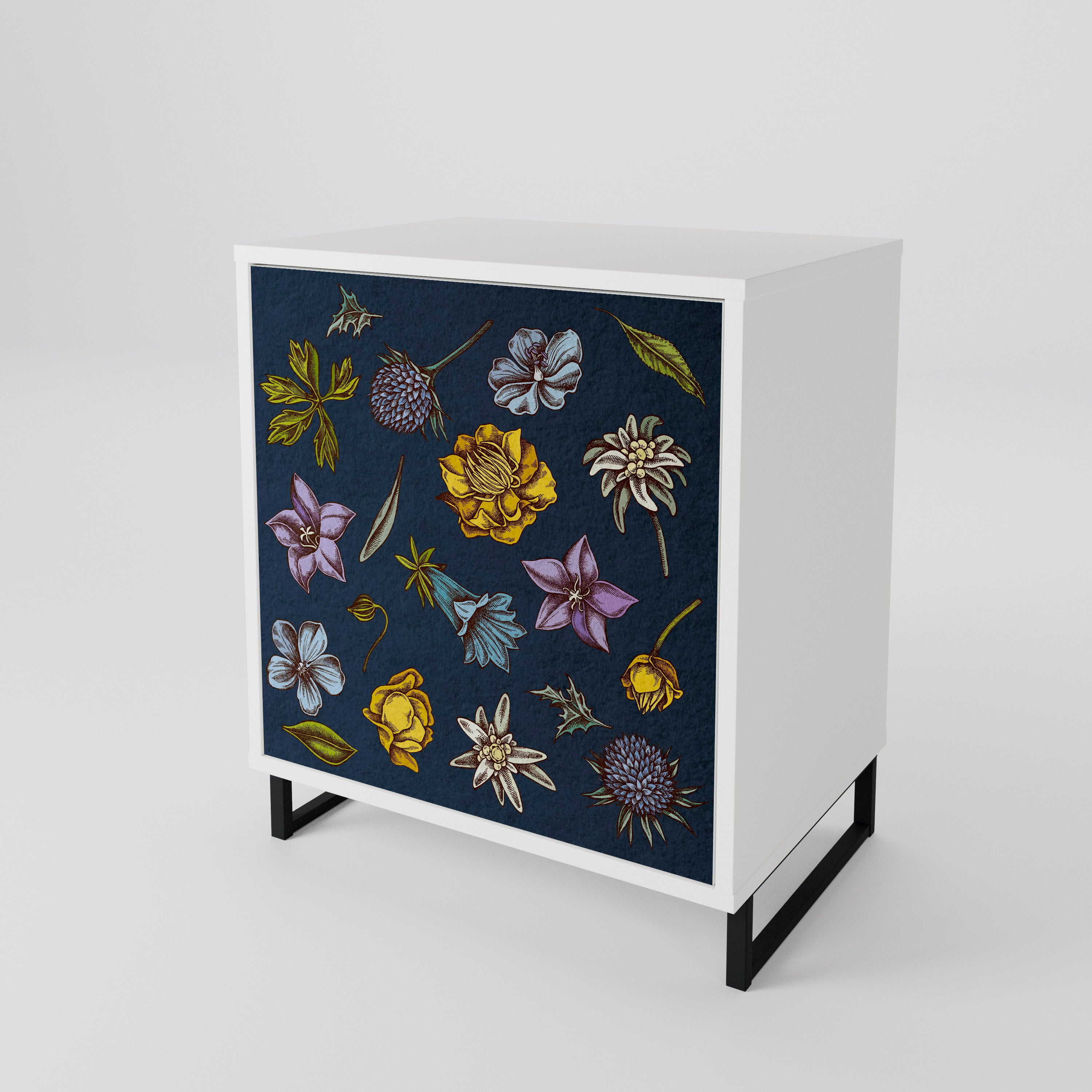 FLOWERS ON NAVY BLUE Jednodveřová komoda