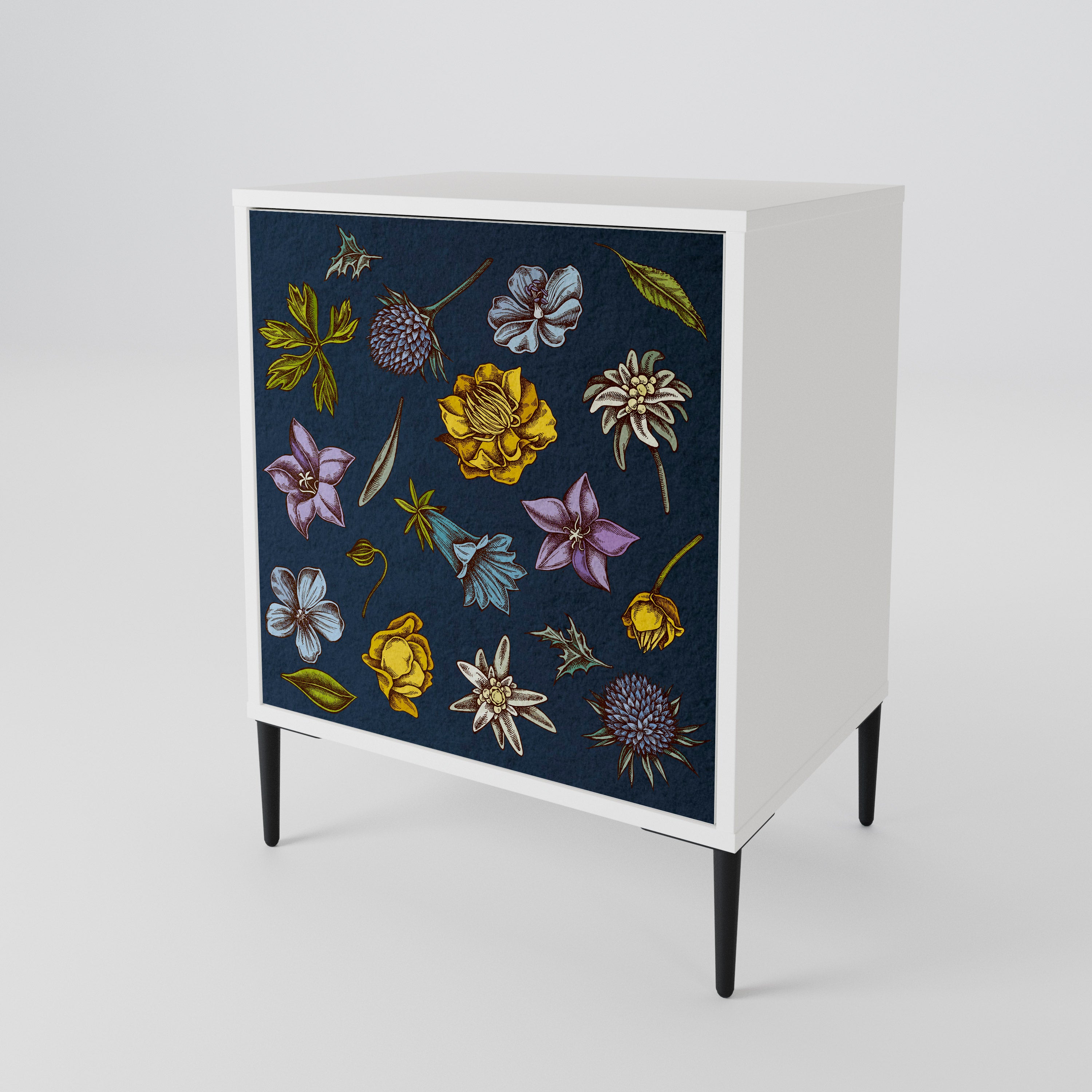 FLOWERS ON NAVY BLUE Jednodveřová komoda