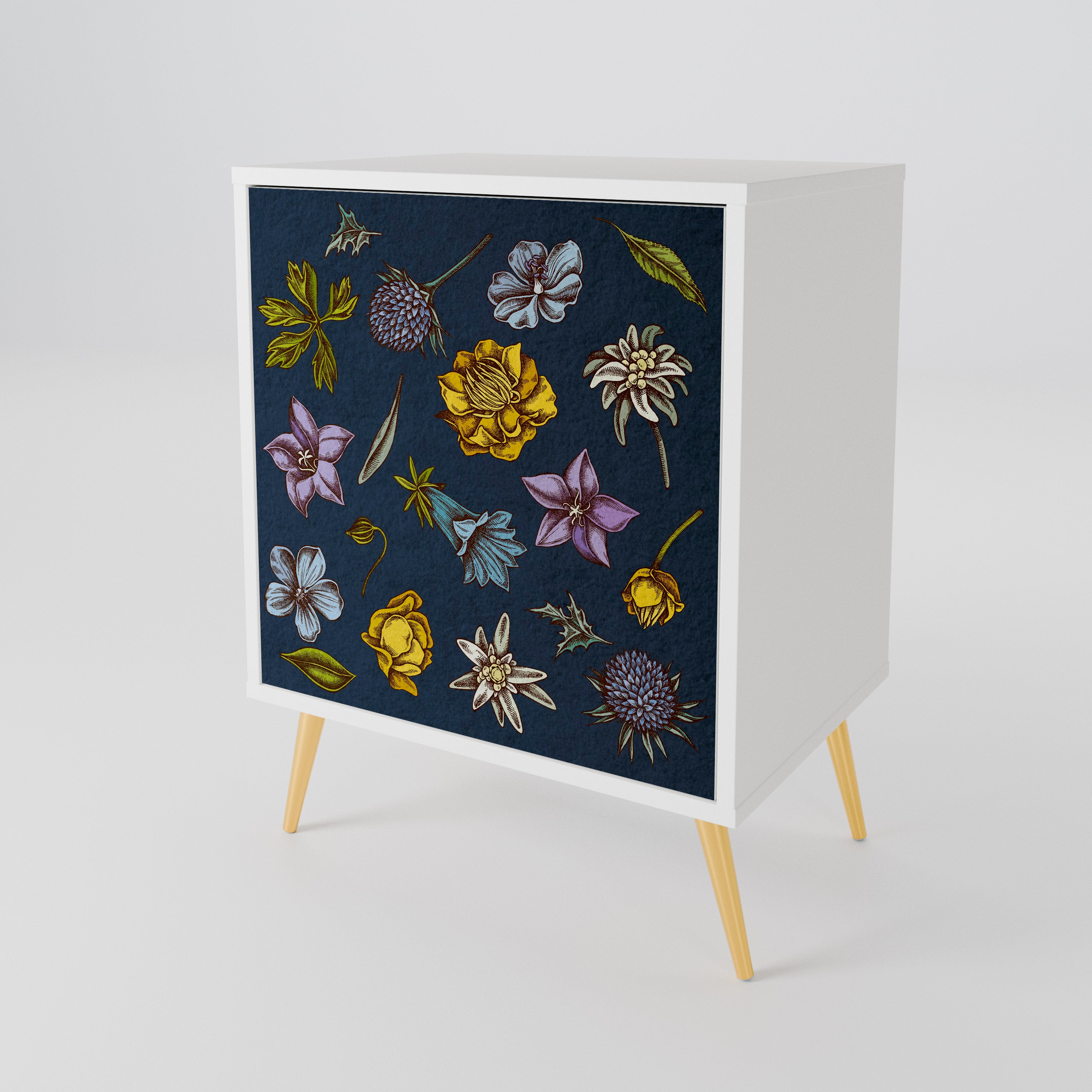 FLOWERS ON NAVY BLUE Jednodveřová komoda