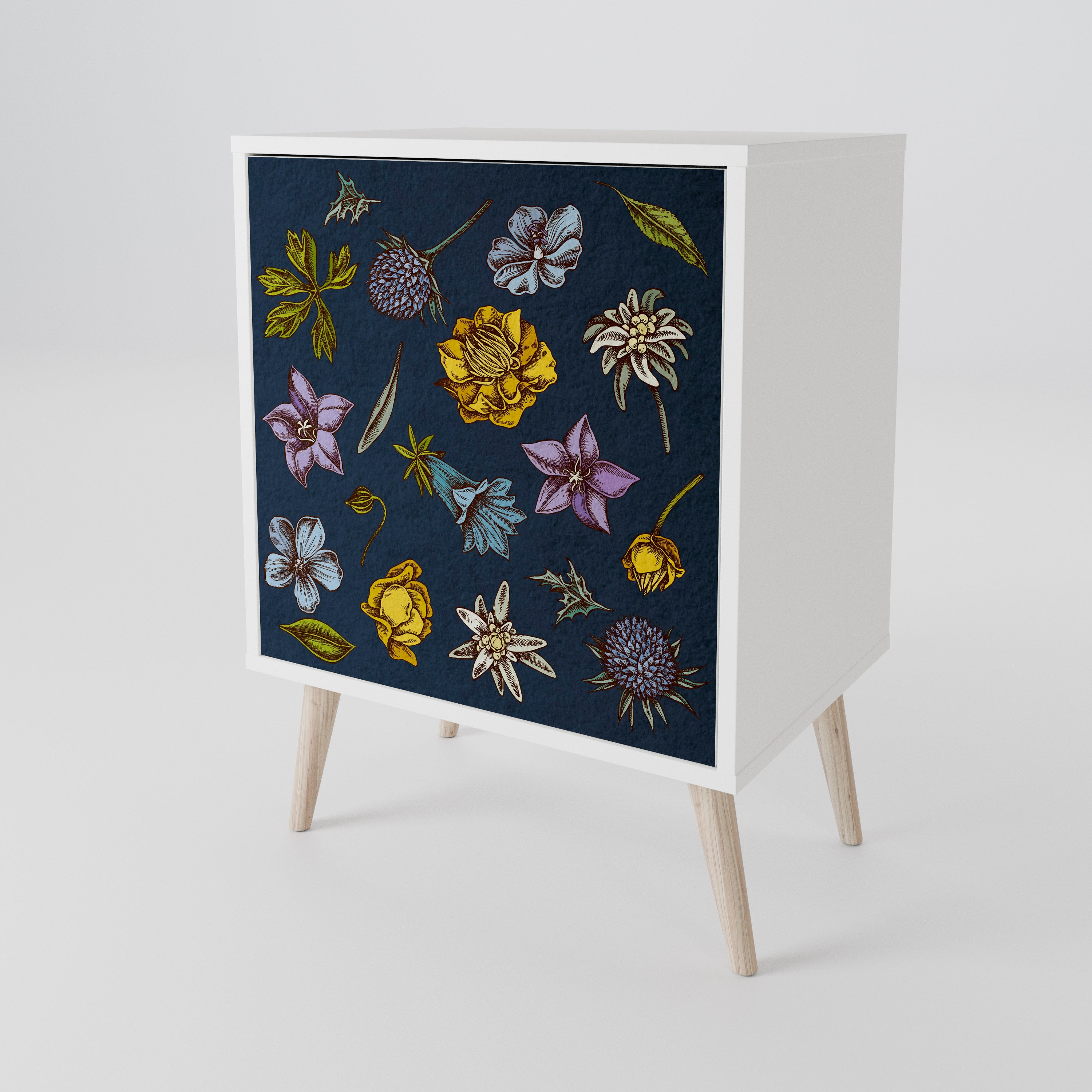 FLOWERS ON NAVY BLUE Jednodveřová komoda