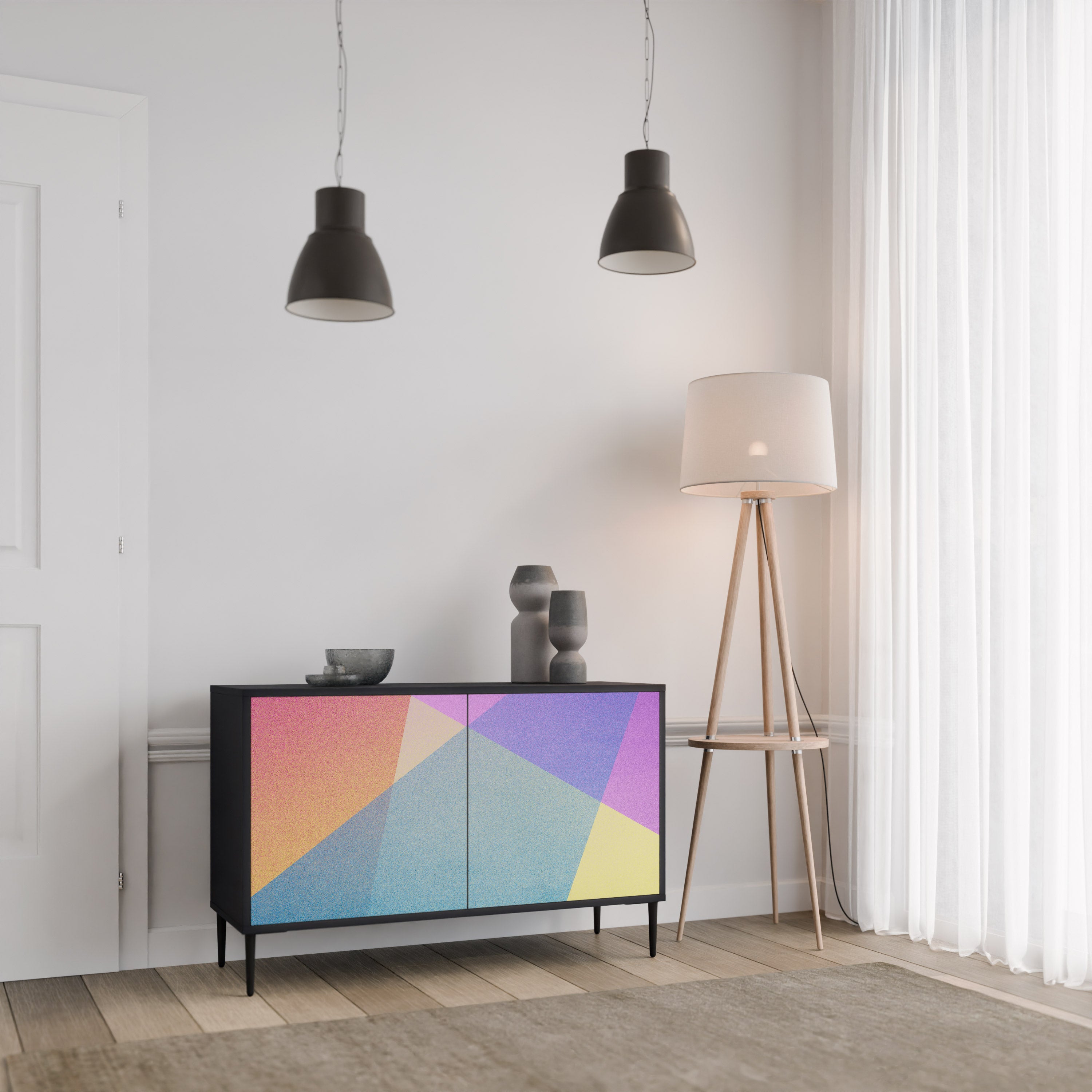 BRIGHT GEOMETRY Skänk med två dörrar