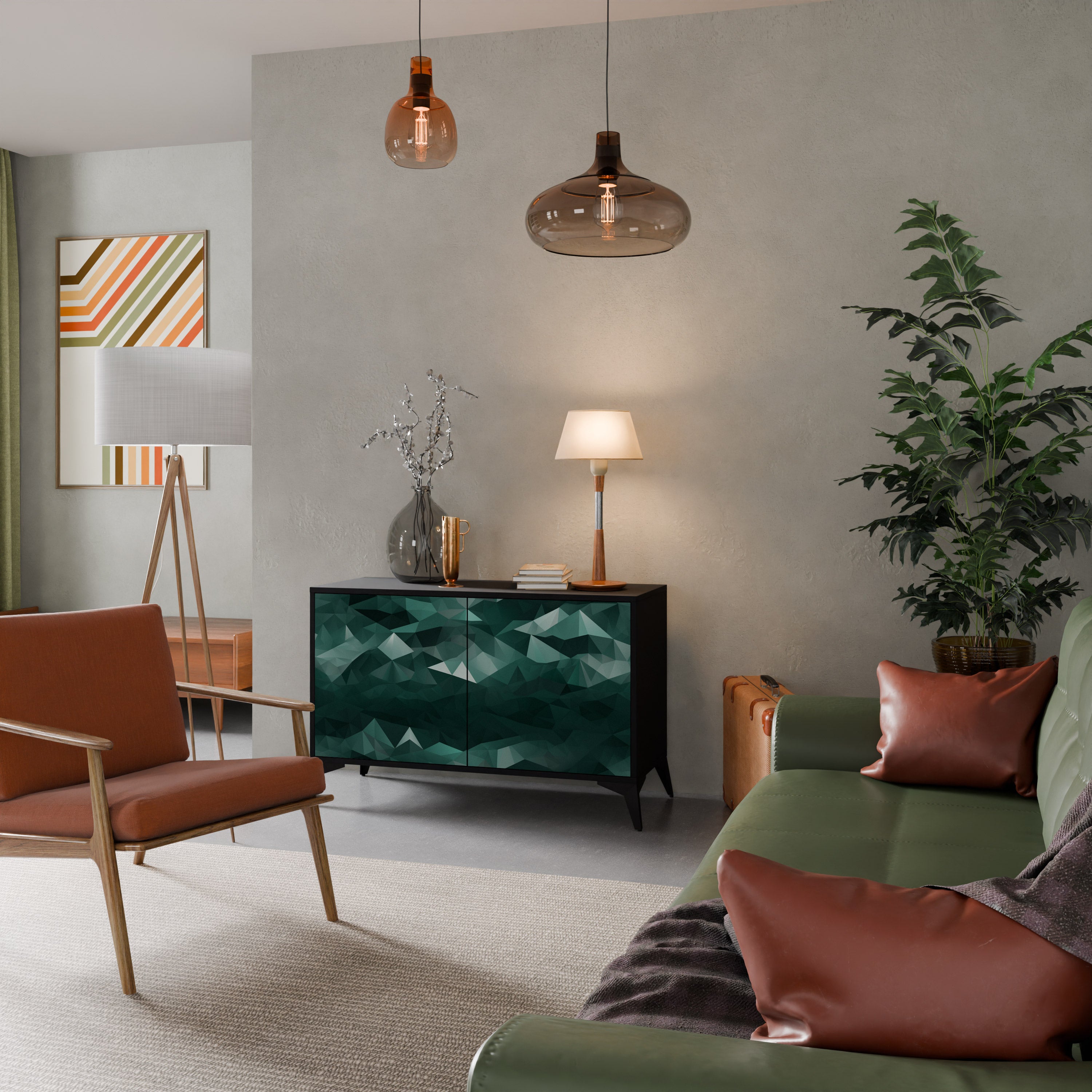 POLYGONAL FLOATING Skänk med två dörrar