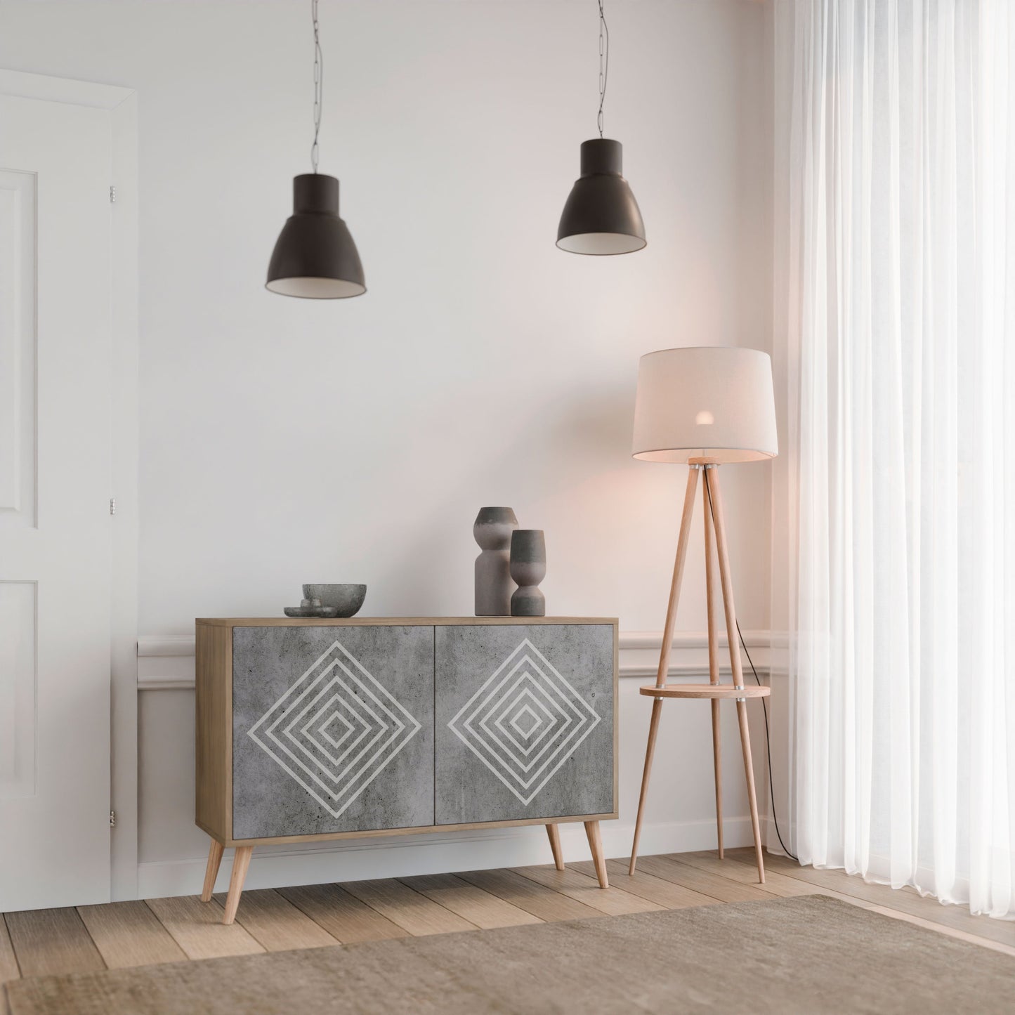 Credenza a 2 ante POLYGONAL ARTISTRY in effetto rovere