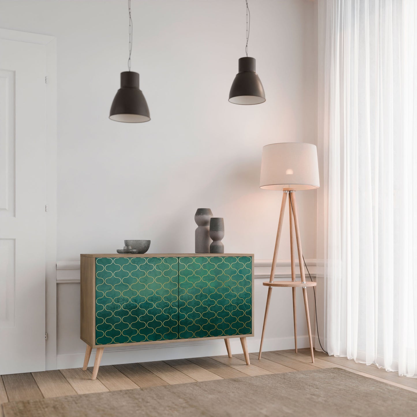 Credenza TESSELATED GREENERY a 2 ante in effetto rovere