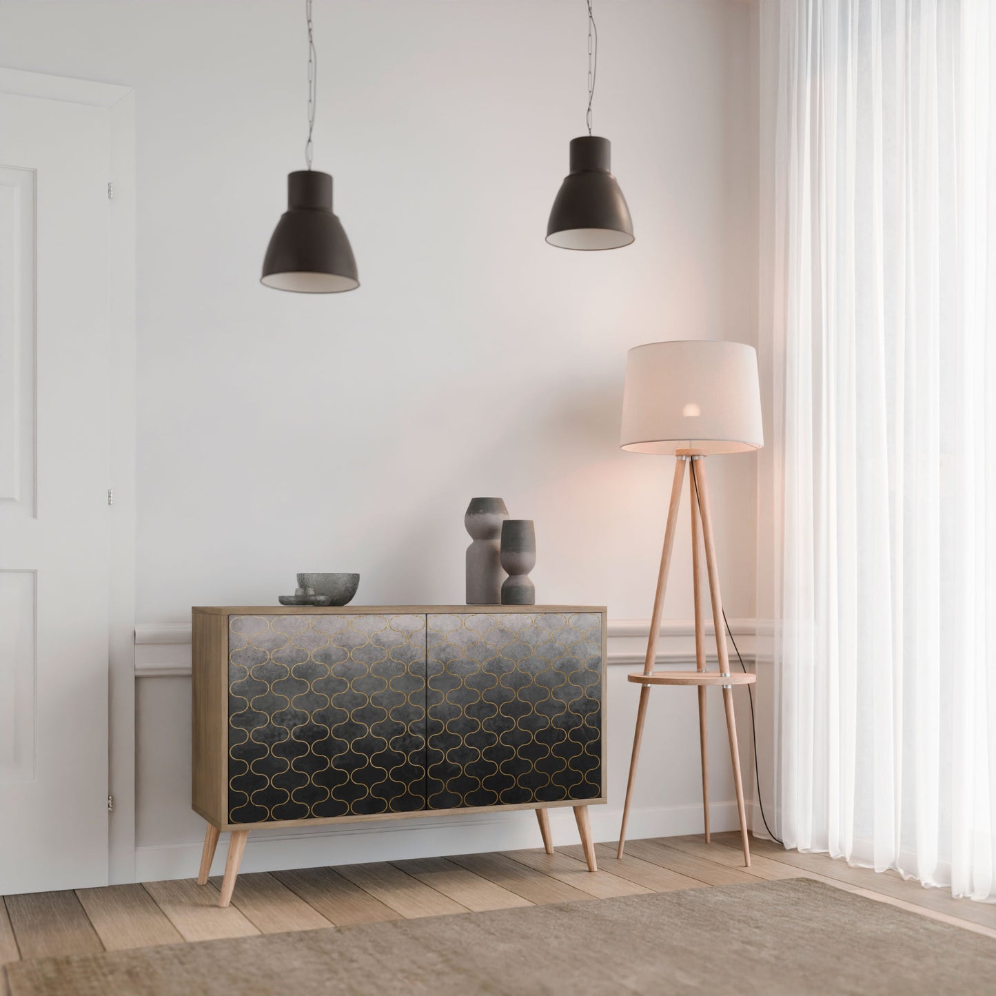 Credenza TESSELATED GRAYISH a 2 ante in effetto rovere