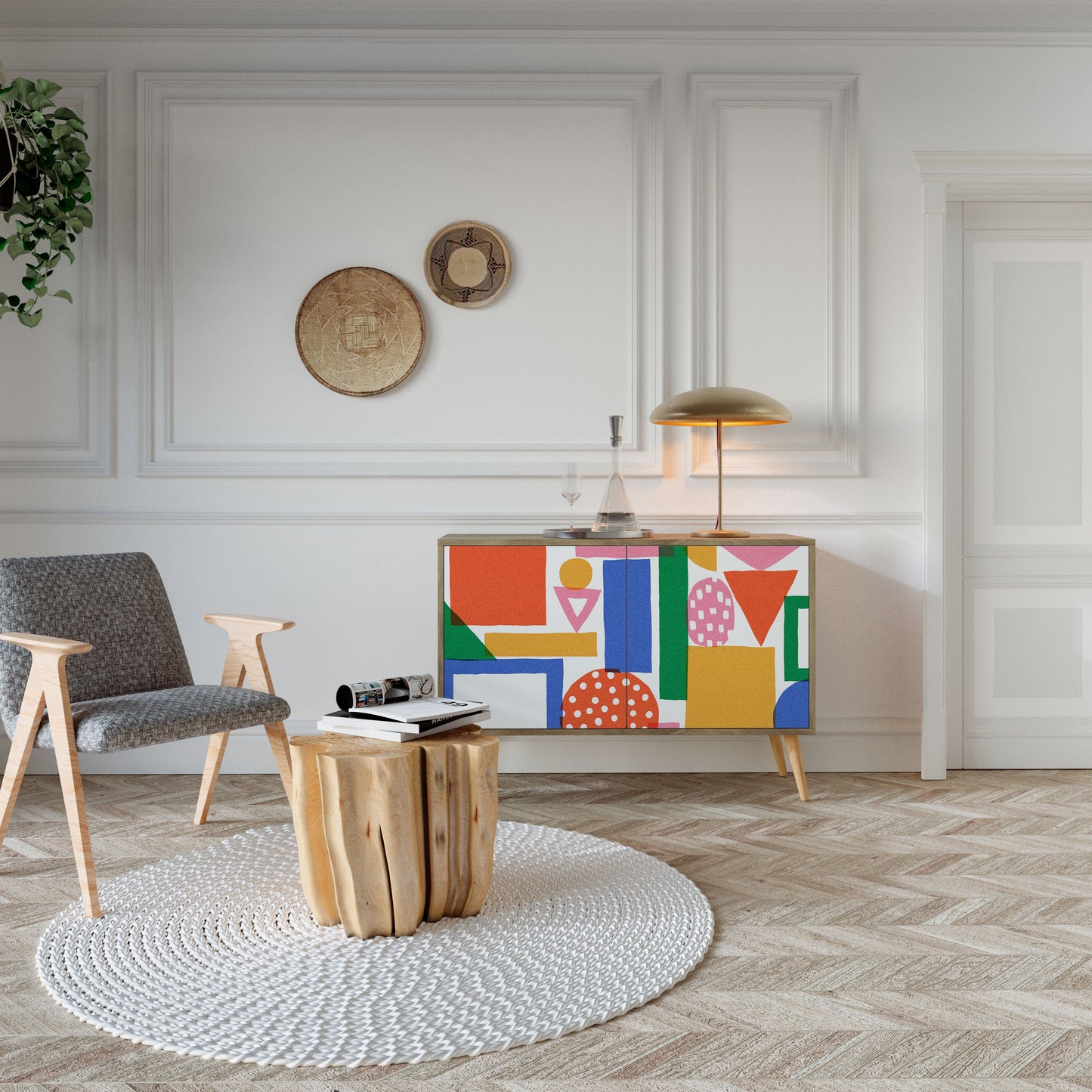 Credenza a 2 ante GEOMETRIC GLIMMER in effetto rovere