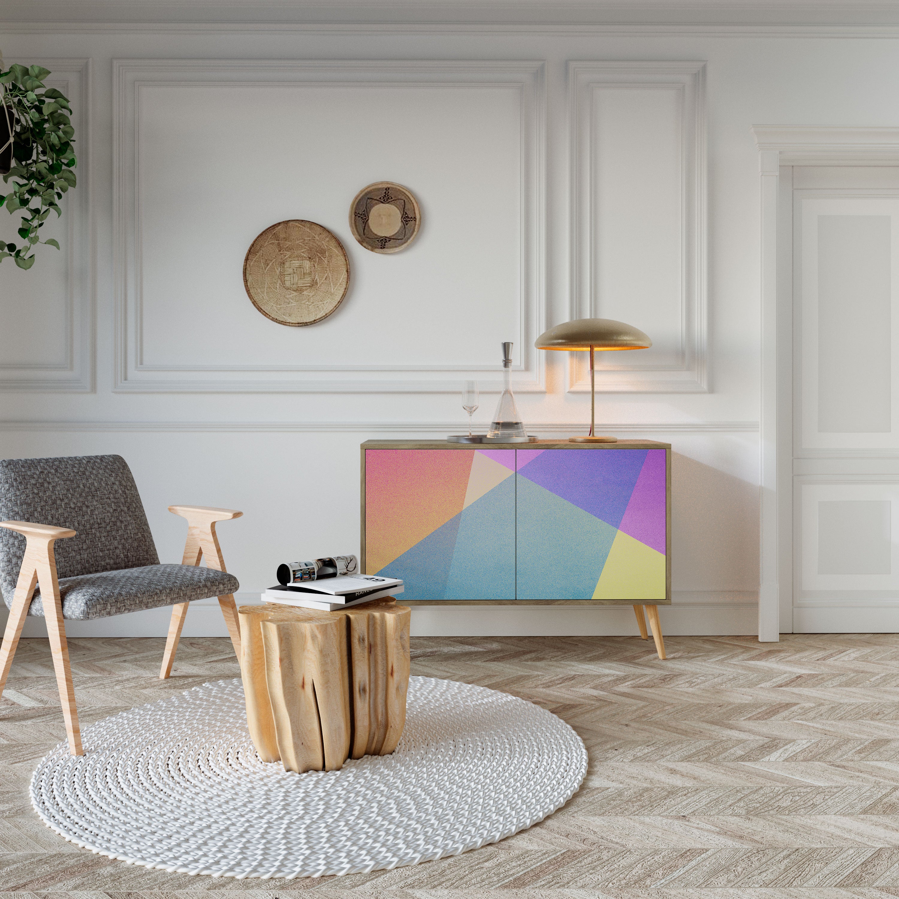 BRIGHT GEOMETRY Skänk med två dörrar