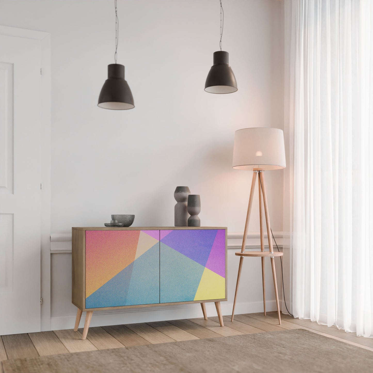 Credenza BRIGHT GEOMETRY a 2 ante in effetto rovere