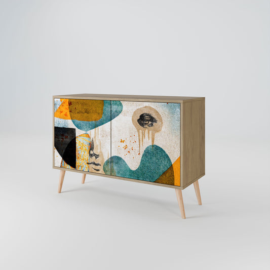 Credenza a 2 ante ABSTRACT FACES in effetto rovere