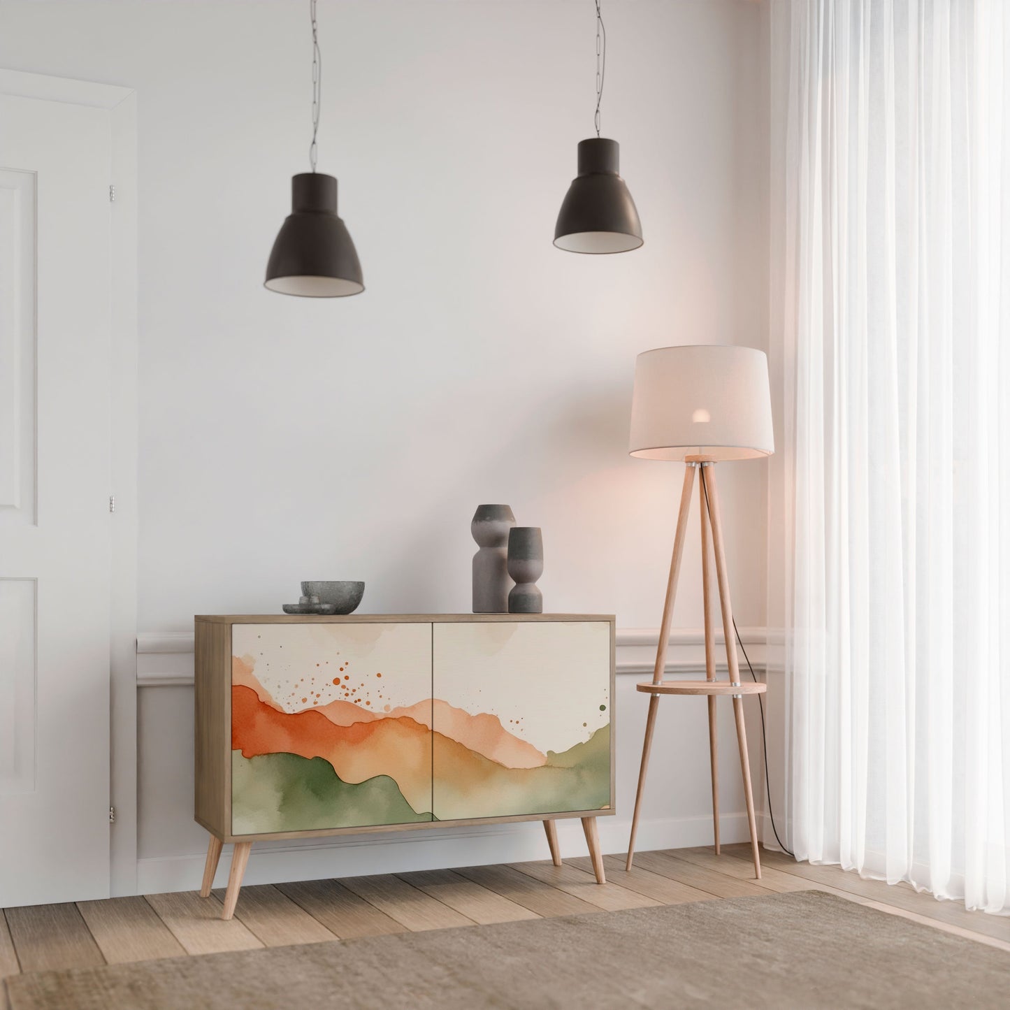 Credenza a 2 ante WATERCOLOUR PEAKS in effetto rovere