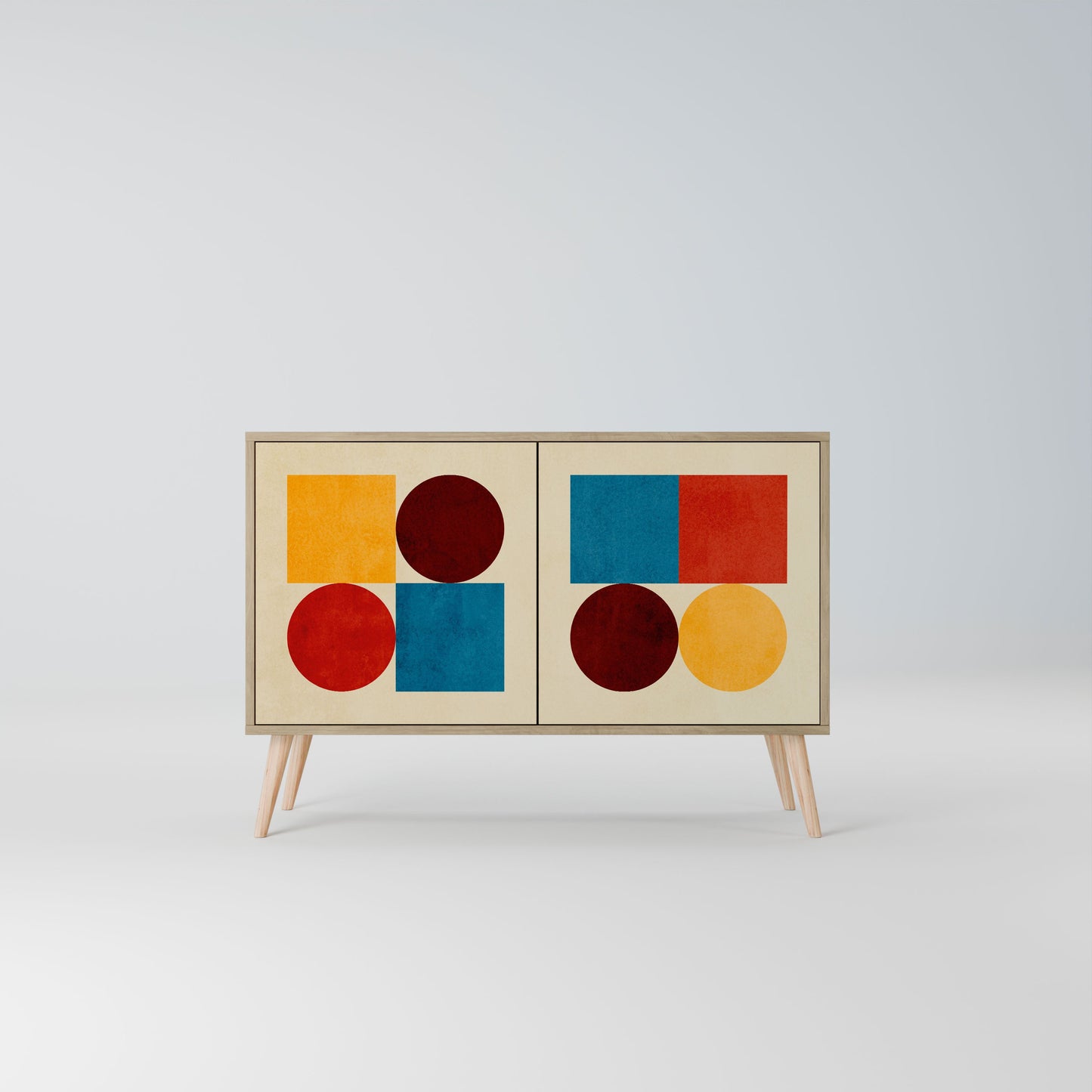 Credenza a 2 ante GEOMETRIC PUZZLE in effetto rovere