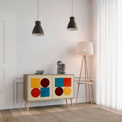 Credenza a 2 ante GEOMETRIC PUZZLE in effetto rovere