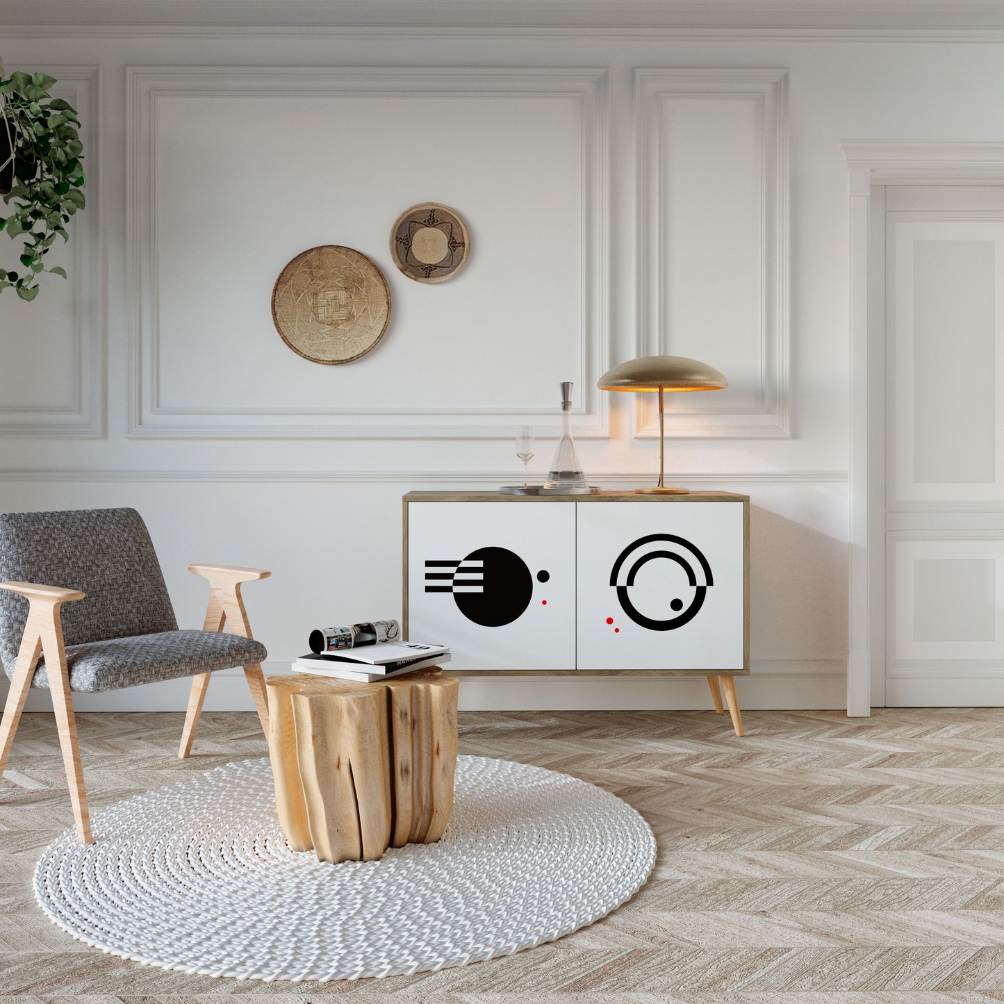 BLACK AND WHITE COMBINATION Skänk med två dörrar