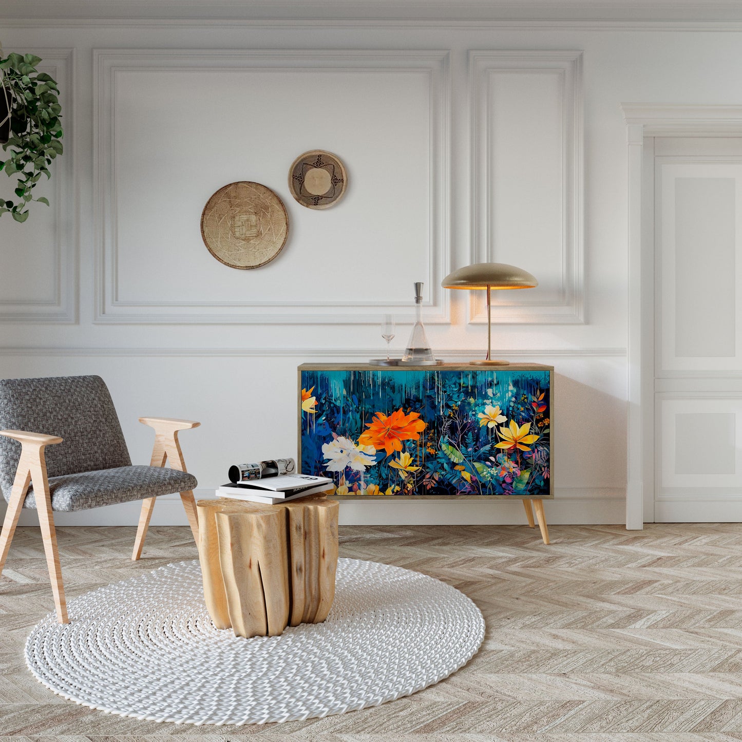 Credenza a 2 ante MIDNIGHT BLOSSOM in effetto rovere