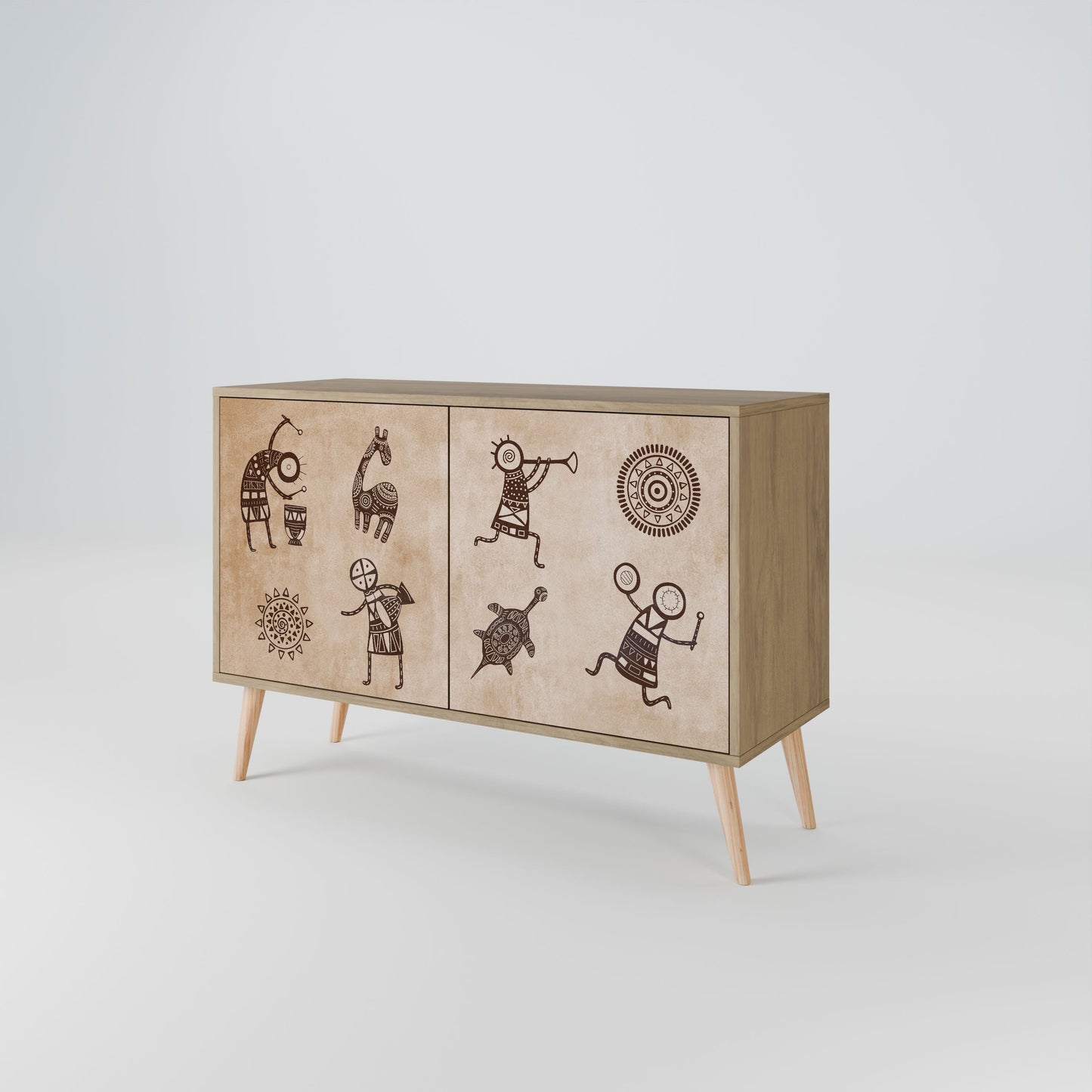 Credenza a 2 ante in stile africano effetto rovere