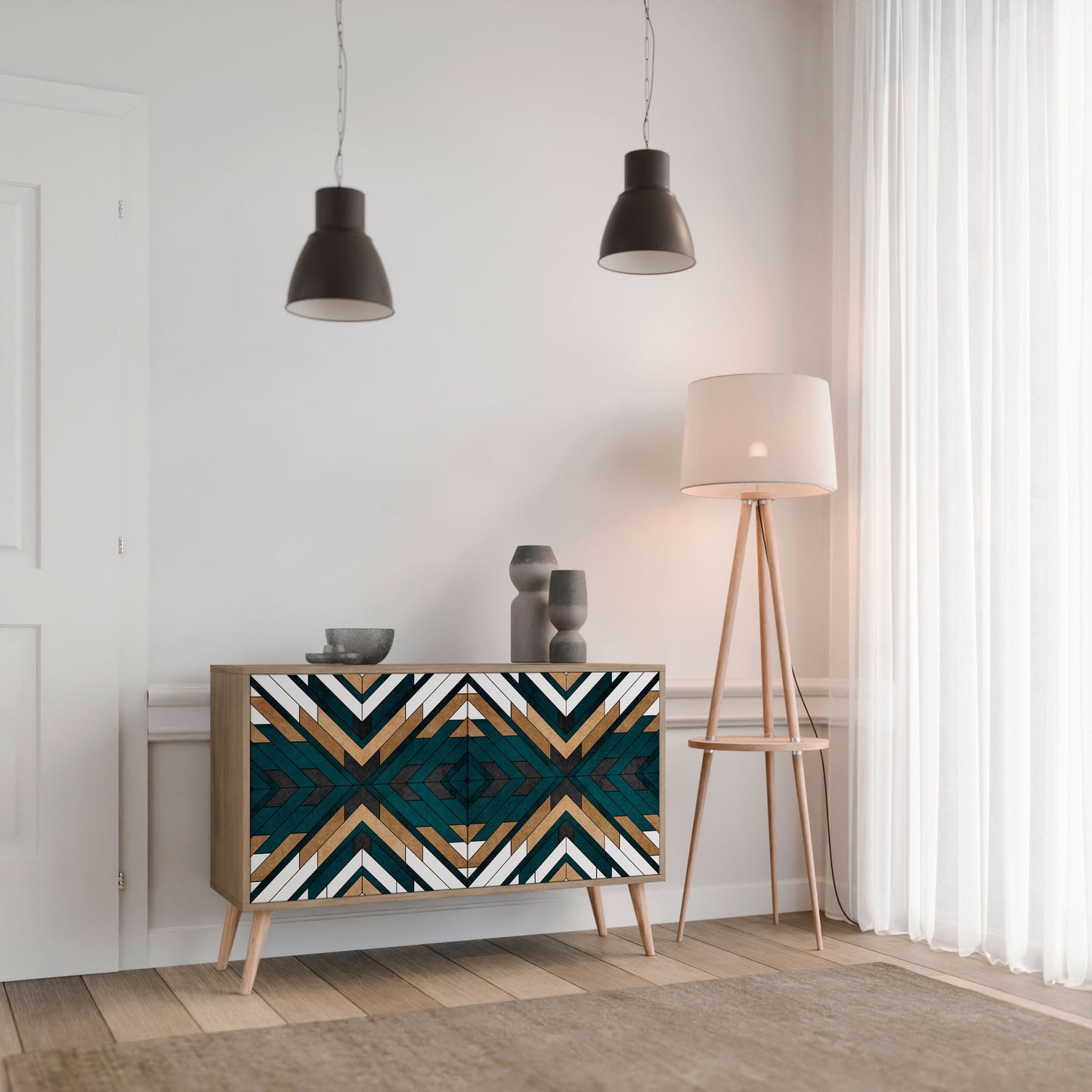 ARTISTIC GEOMETRY 2-Door Sideboard in Oak Effect