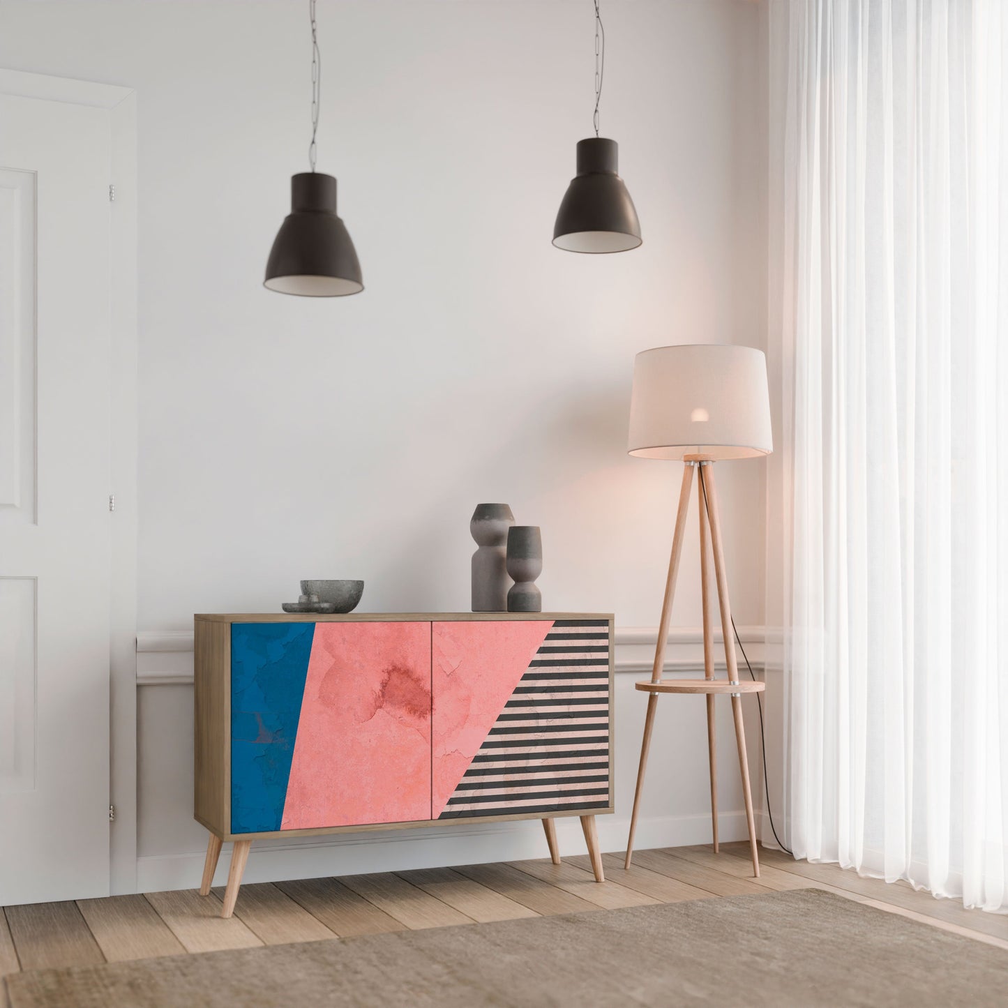 Credenza GLAMOROUS STRIPE a 2 ante in effetto rovere