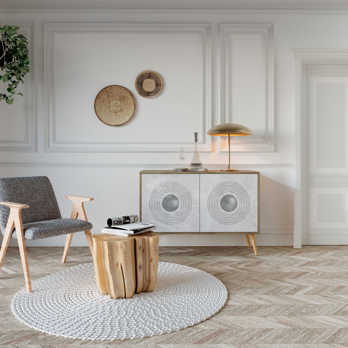 Credenza a 2 ante SOLID CIRCLES in effetto rovere