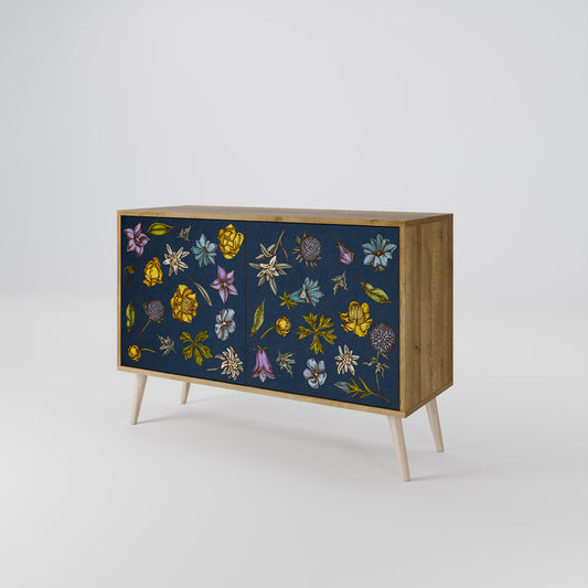 FLOWERS ON NAVY BLUE Skänk med två dörrar