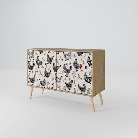 Credenza HAPPY HENS a 2 ante in effetto rovere