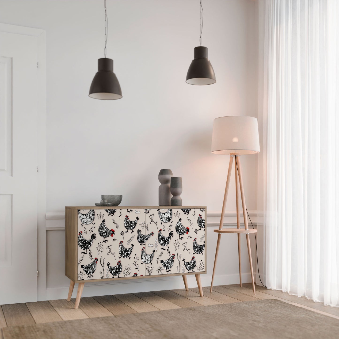 Credenza HAPPY HENS a 2 ante in effetto rovere