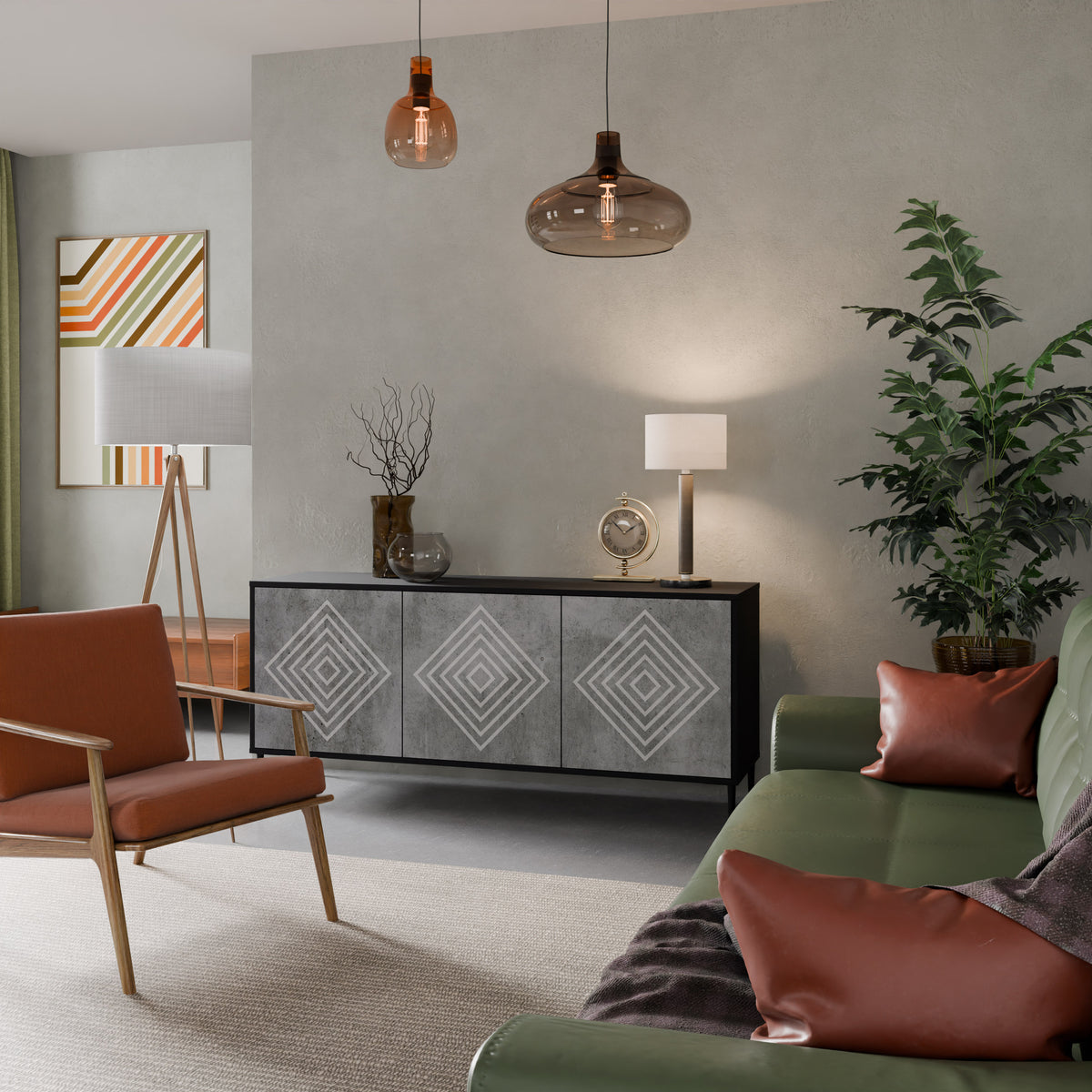 POLYGONAL ARTISTRY Skänk med tre dörrar