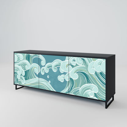 Credenza a 3 ante ASIAN SWAY in finitura nera