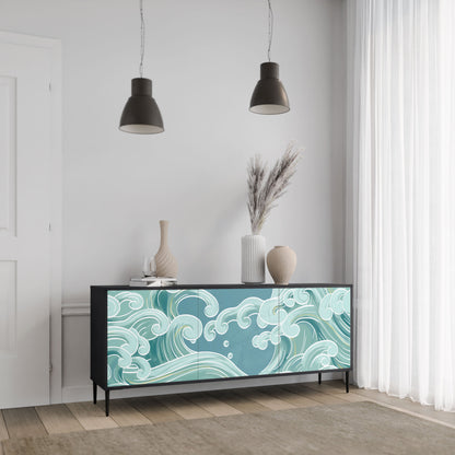 Credenza a 3 ante ASIAN SWAY in finitura nera