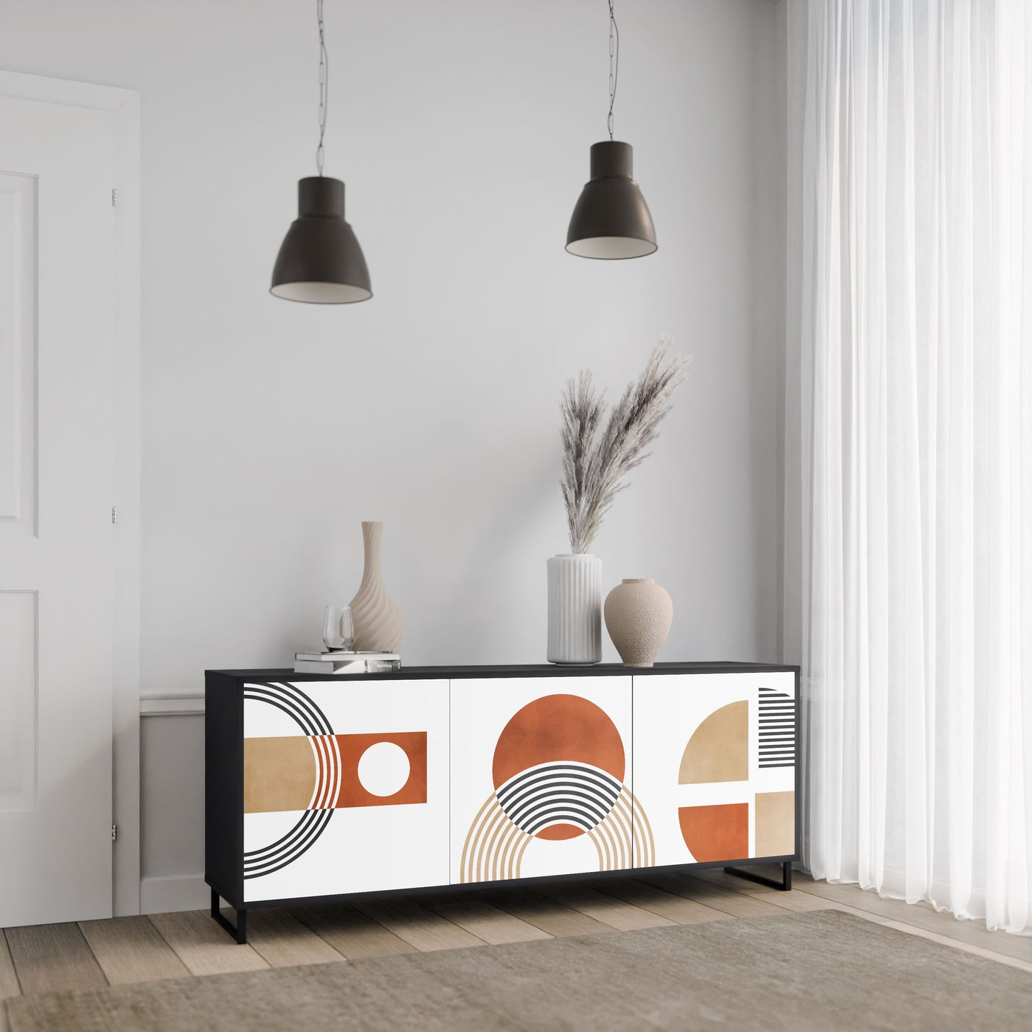 Credenza CIRCLE RHYTM a 3 ante in finitura nera