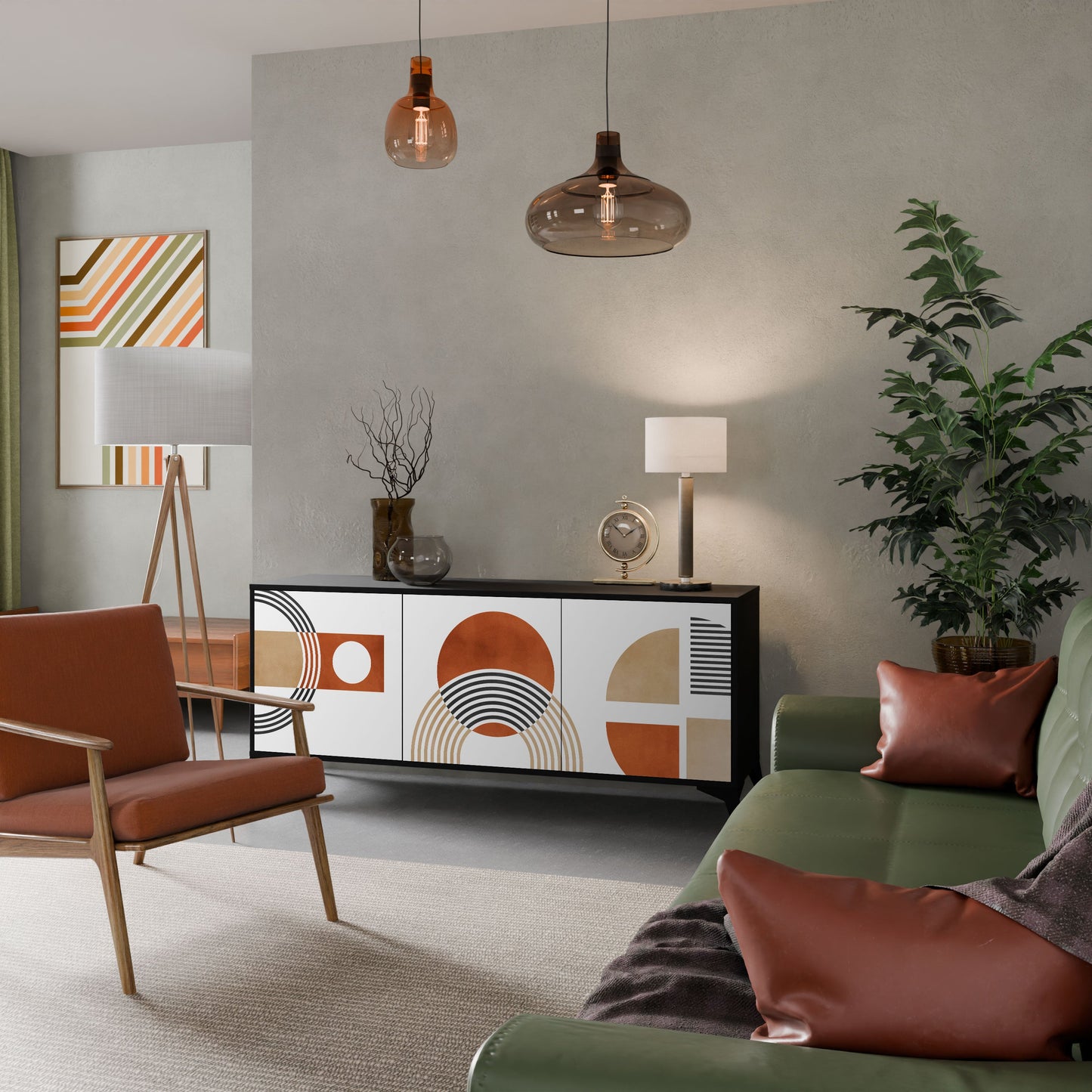 Credenza CIRCLE RHYTM a 3 ante in finitura nera