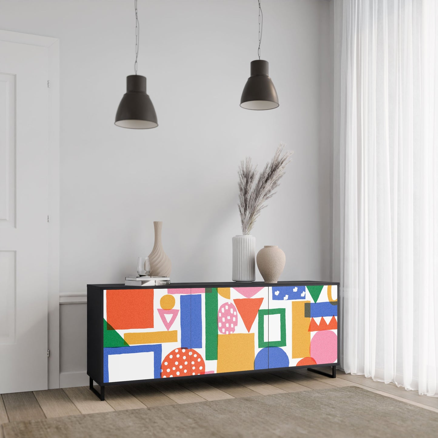 Credenza GEOMETRIC GLIMMER a 3 ante in finitura nera