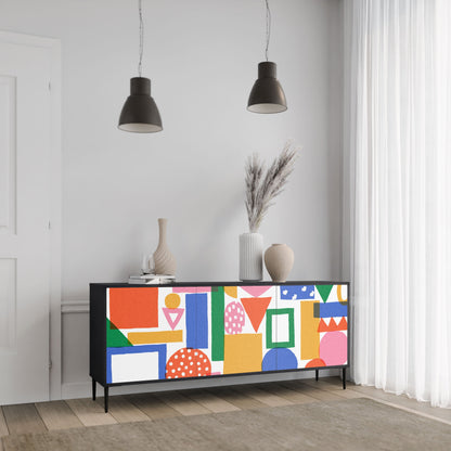 Credenza GEOMETRIC GLIMMER a 3 ante in finitura nera