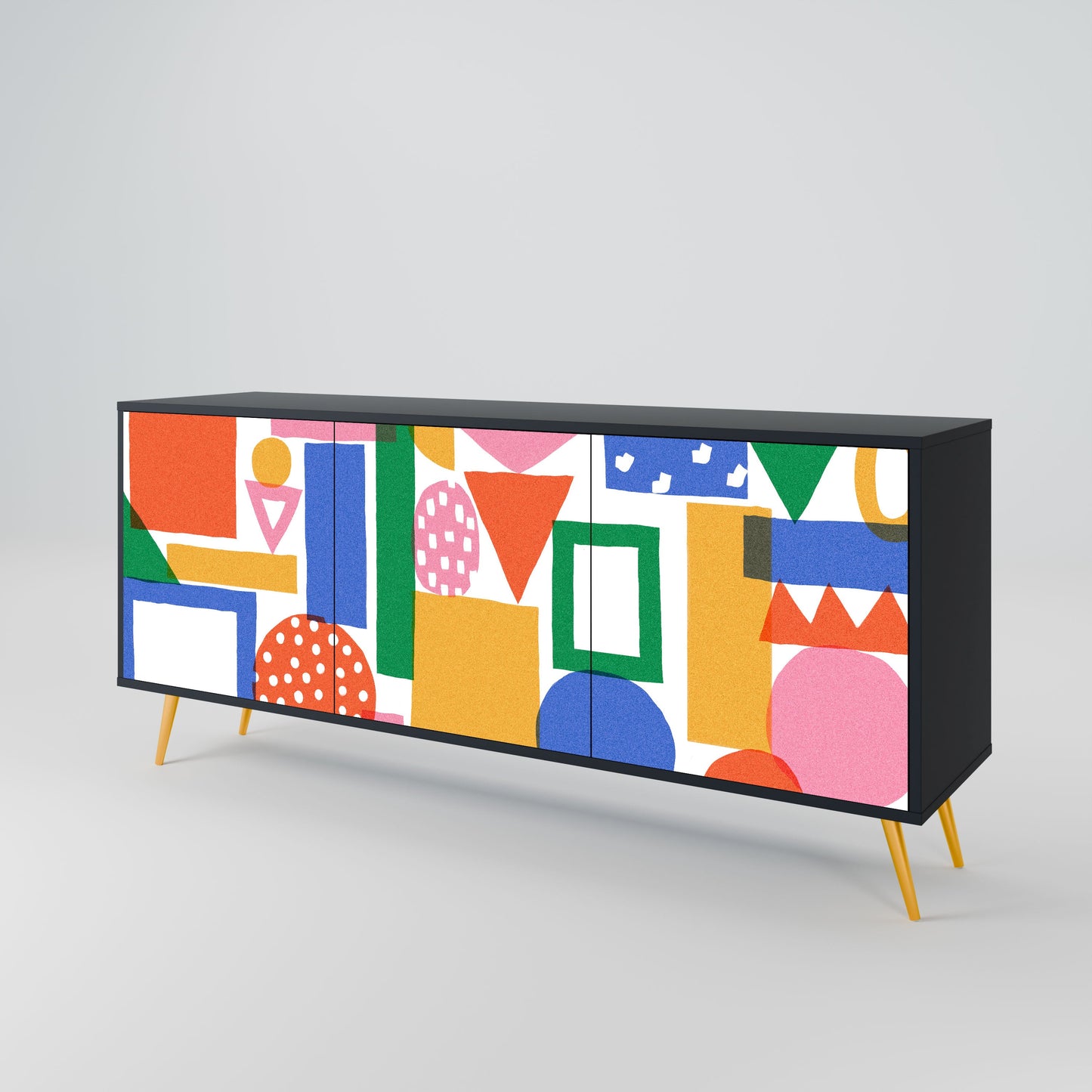 Credenza GEOMETRIC GLIMMER a 3 ante in finitura nera