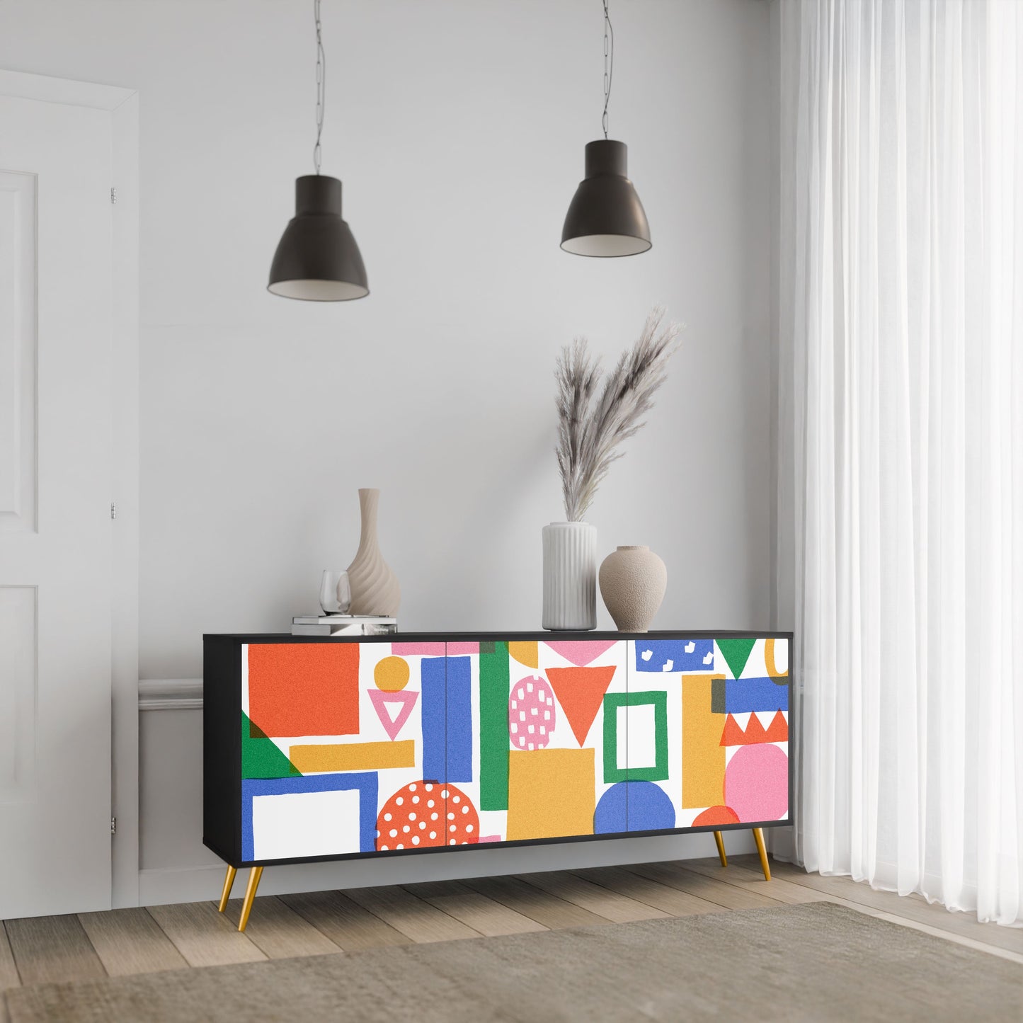 Credenza GEOMETRIC GLIMMER a 3 ante in finitura nera