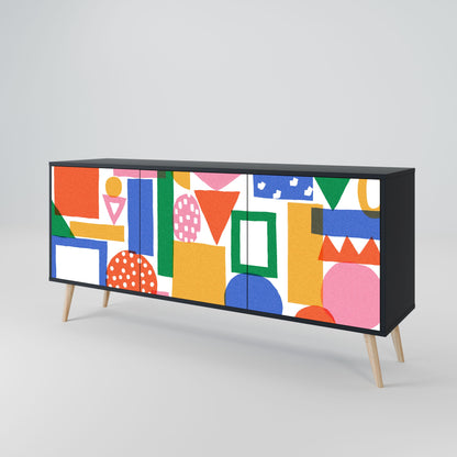 Credenza GEOMETRIC GLIMMER a 3 ante in finitura nera