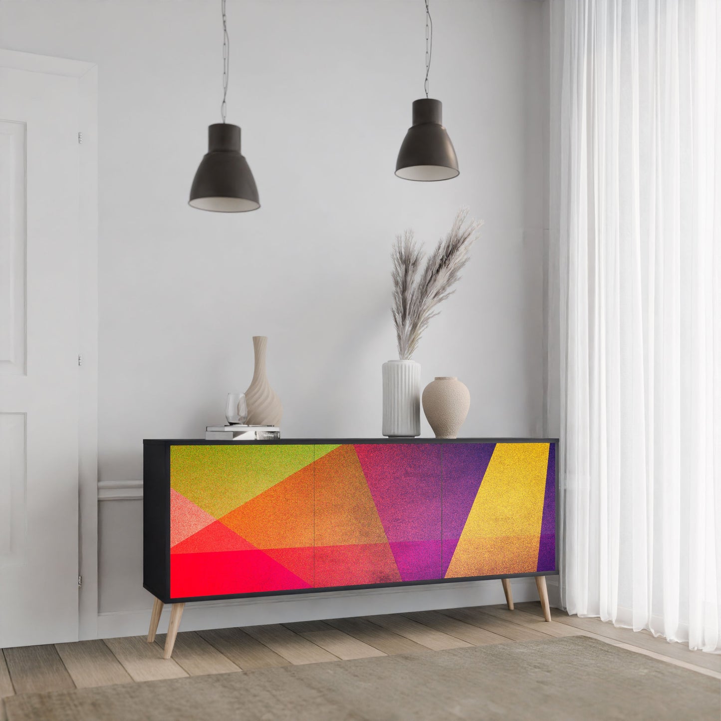 Credenza VIVID GEOMETRY a 3 ante in finitura nera