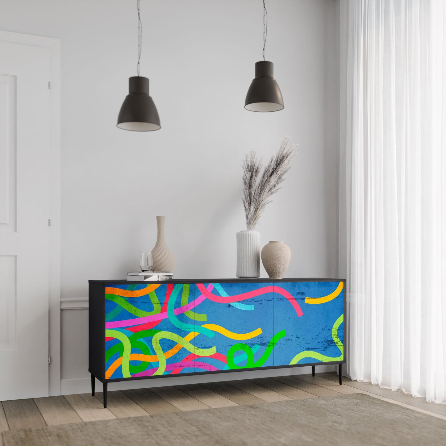 Credenza STREAMER TANGLE a 3 ante in finitura nera