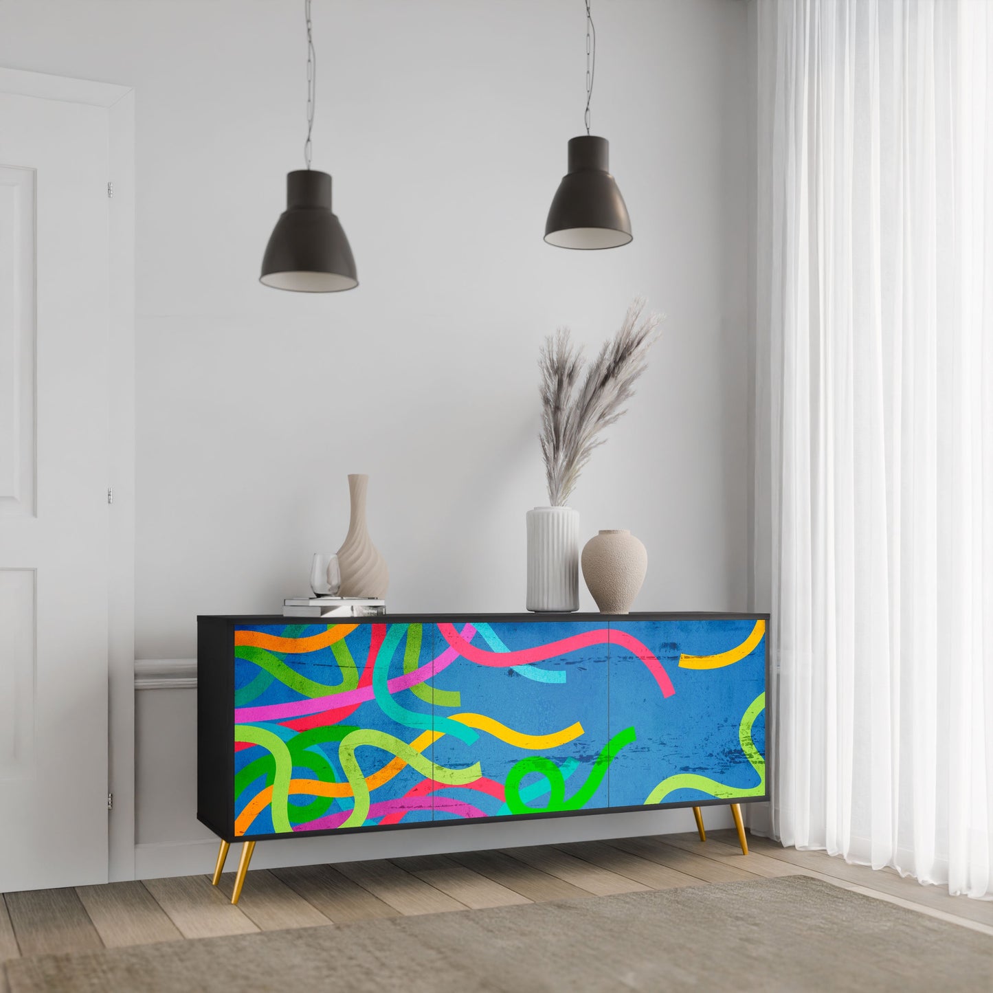 Credenza STREAMER TANGLE a 3 ante in finitura nera