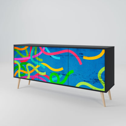 Credenza STREAMER TANGLE a 3 ante in finitura nera