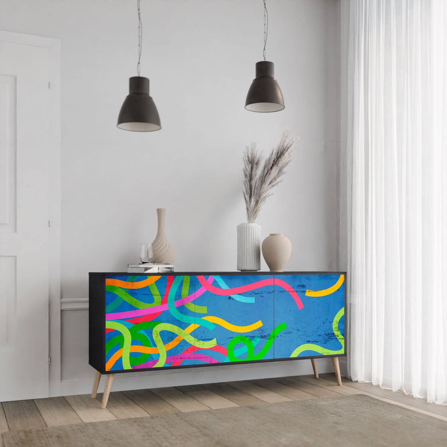 Credenza STREAMER TANGLE a 3 ante in finitura nera