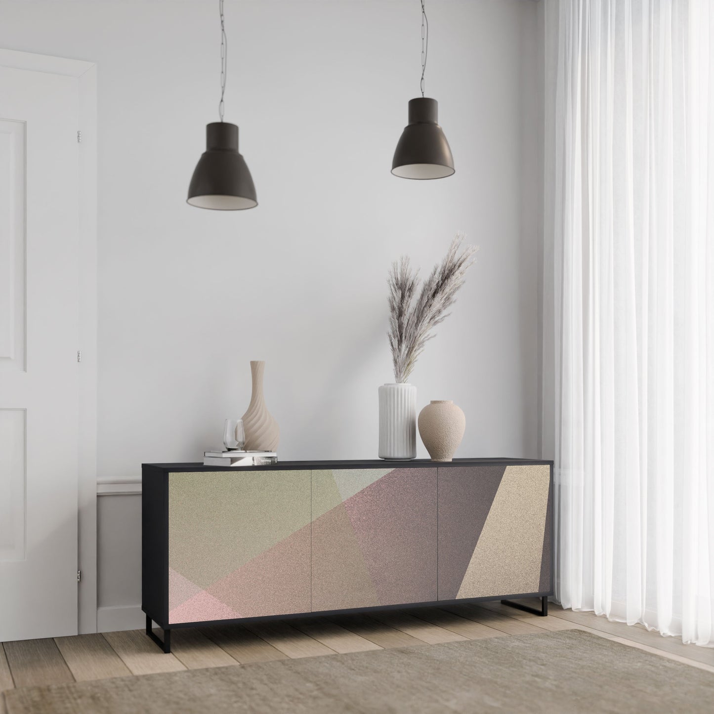 Credenza BEIGE GEOMETRY a 3 ante in finitura nera