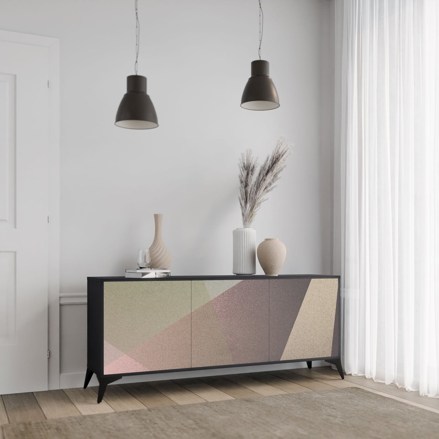 Credenza BEIGE GEOMETRY a 3 ante in finitura nera